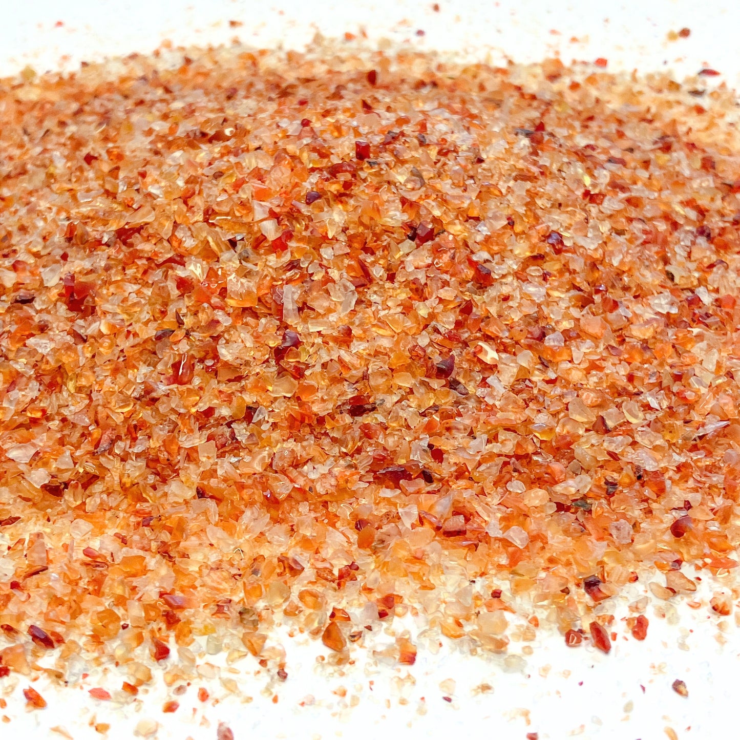 Crushed Dark Orange and Red Carnelian (Grade A) from India, Medium Crush, Sand Size, 2mm - 0.25mm