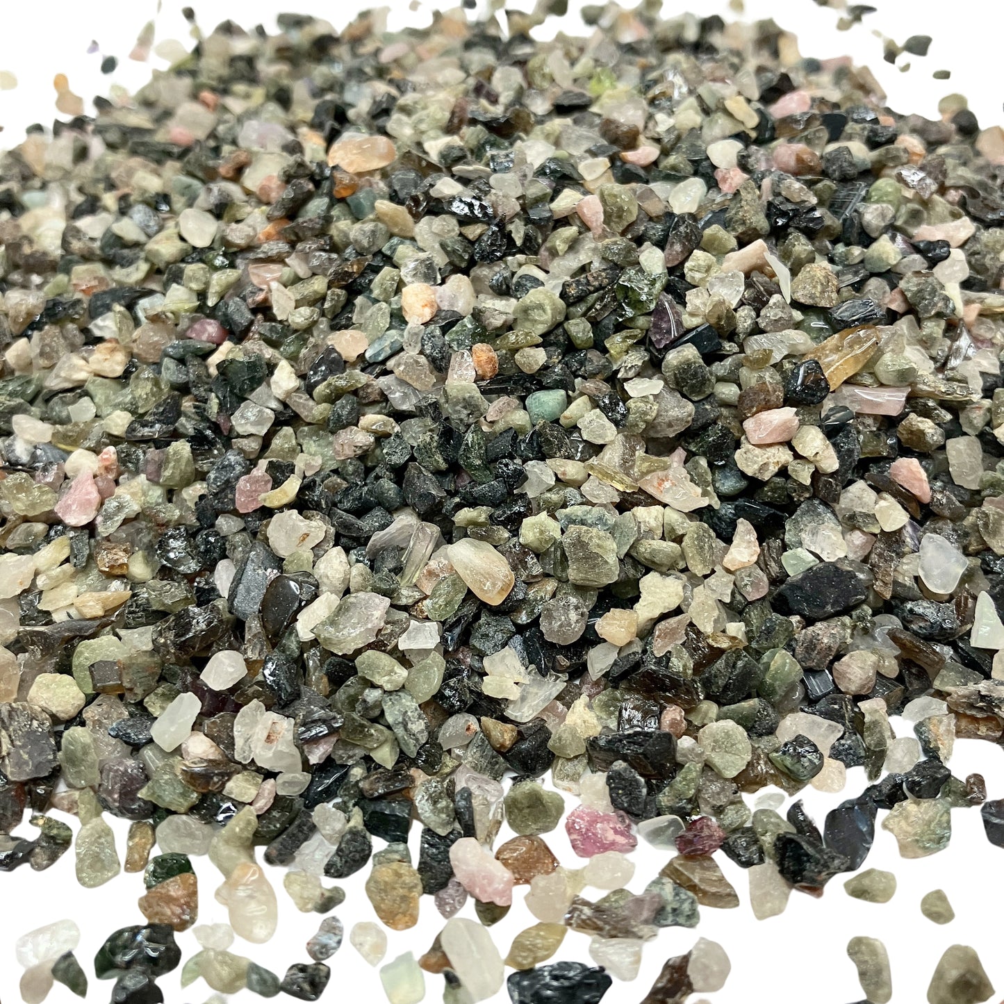*CLOSEOUT* Crushed Mixed Tourmaline Chips from Brazil, Grade B, Pea-Sized Gravel (2mm-4mm) for Terrariums, Succulents, Resin Art, Embellishments or Orgone Pyramids