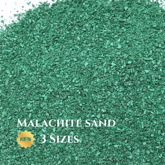 Crushed Green Malachite Sand (Grade A) from Republic of Congo, 3 Sand Sizes for Woodworking and Ring Inlay, Resin Art, Memorial Jewelry