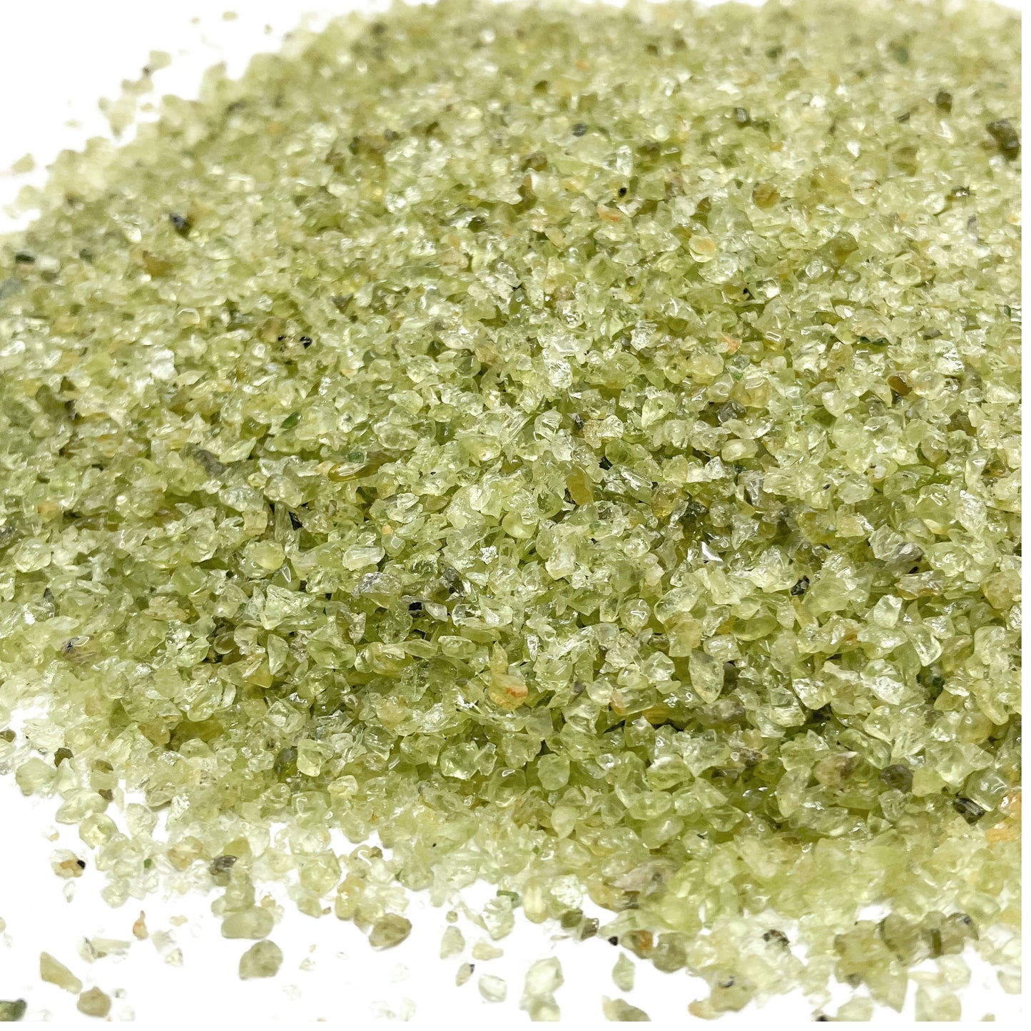 Crushed Green Peridotite (Olivine + Pyroxene) Sand from India, Medium Sand (0.25mm-2mm) for Ring Inlay, Resin Art, Memorial Jewelry