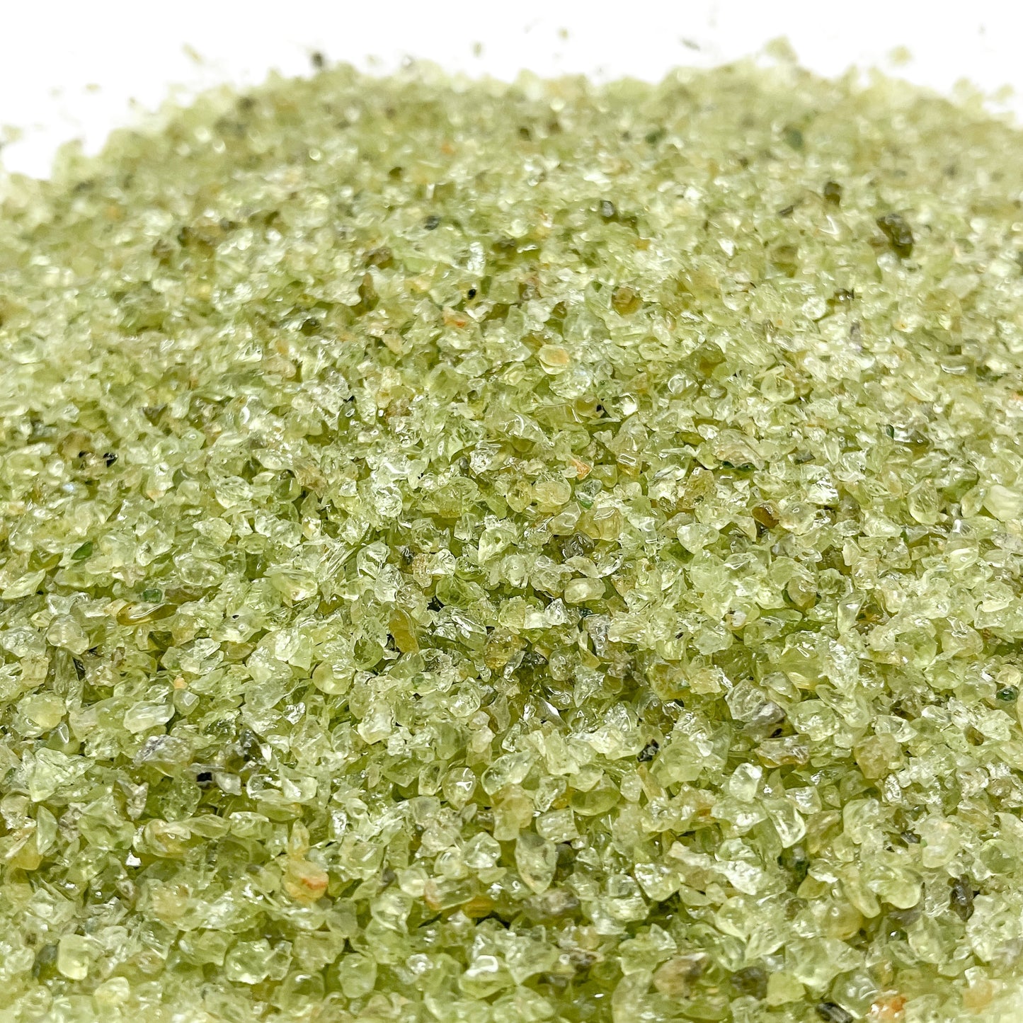 Crushed Green Peridotite (Olivine + Pyroxene) Sand from India, Medium Sand (0.25mm-2mm) for Ring Inlay, Resin Art, Memorial Jewelry