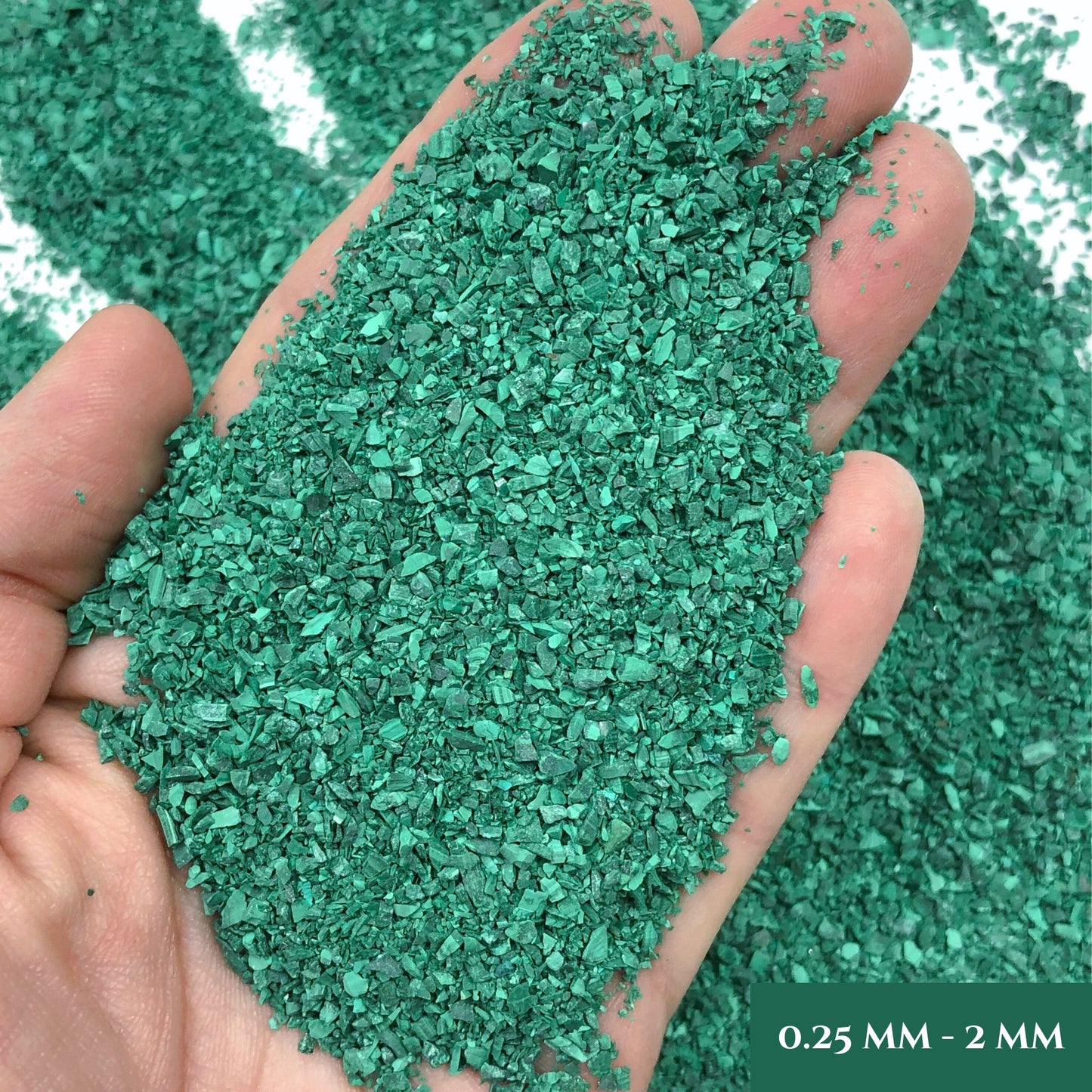 Crushed Green Malachite Sand (Grade A) from Republic of Congo, 3 Sand Sizes for Woodworking and Ring Inlay, Resin Art, Memorial Jewelry