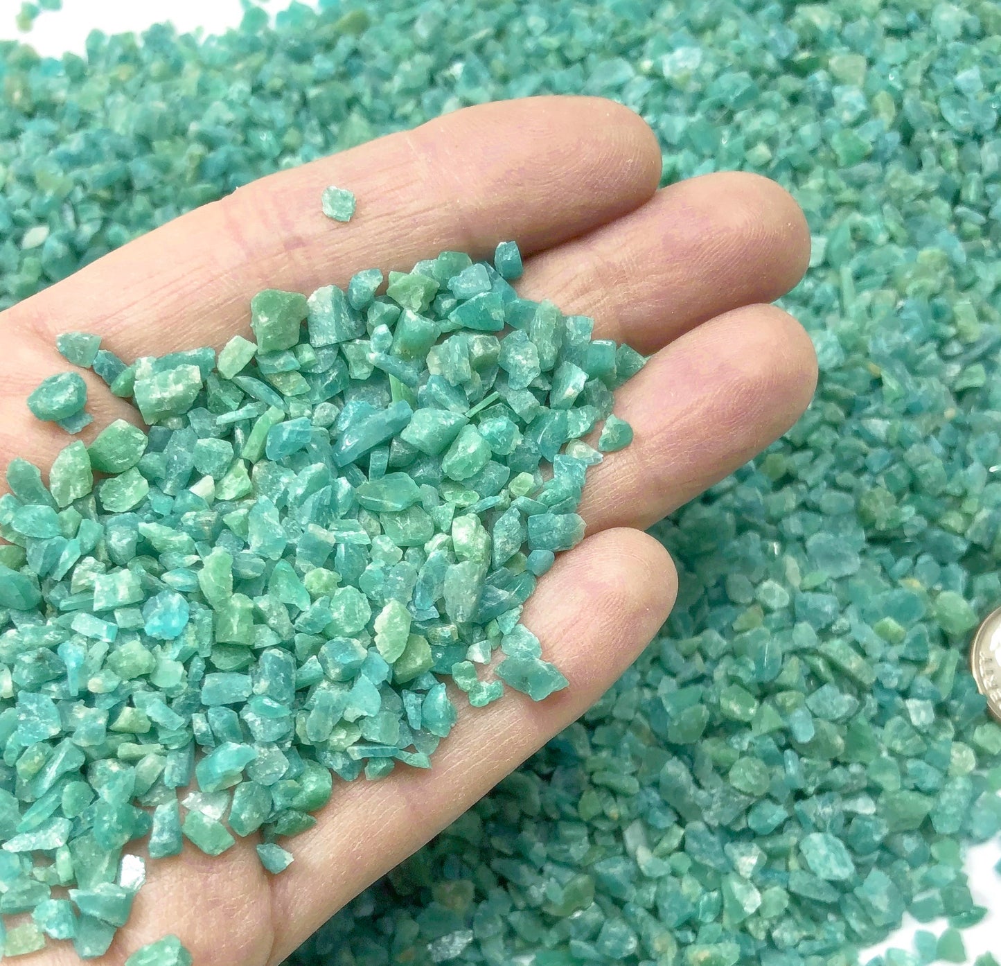 Crushed Blue-Green Amazonite from Russia, Coarse Crush, Gravel Size, 4mm - 2mm