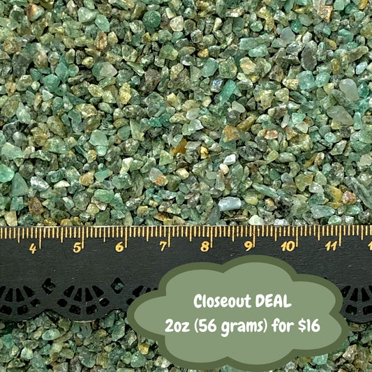 *CLOSEOUT* Crushed Green Emerald Chips (Grade B) from India, Pea-Sized Gravel (2mm-4mm)