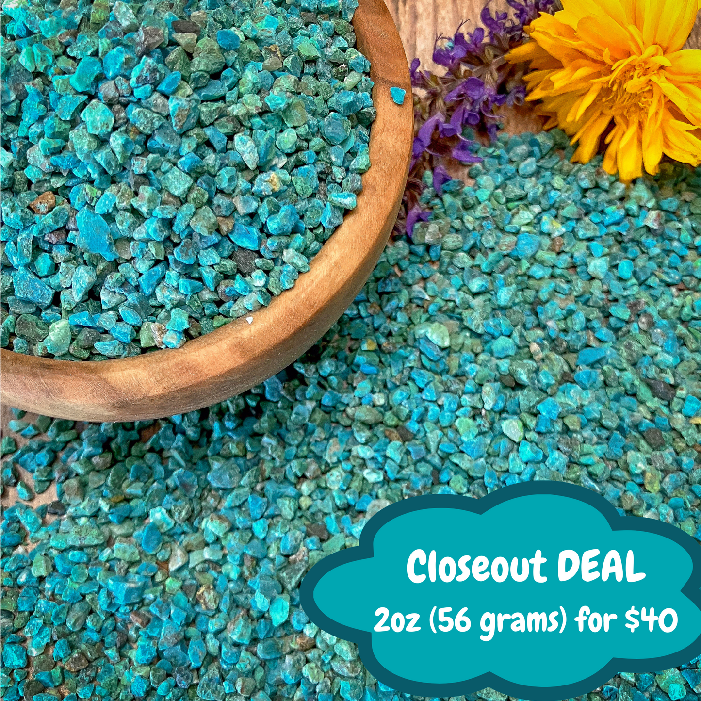 *CLOSEOUT* Crushed Dark Chrysocolla Chips from Peru, 2 Ounces, Coarse Crush (2mm-4mm)