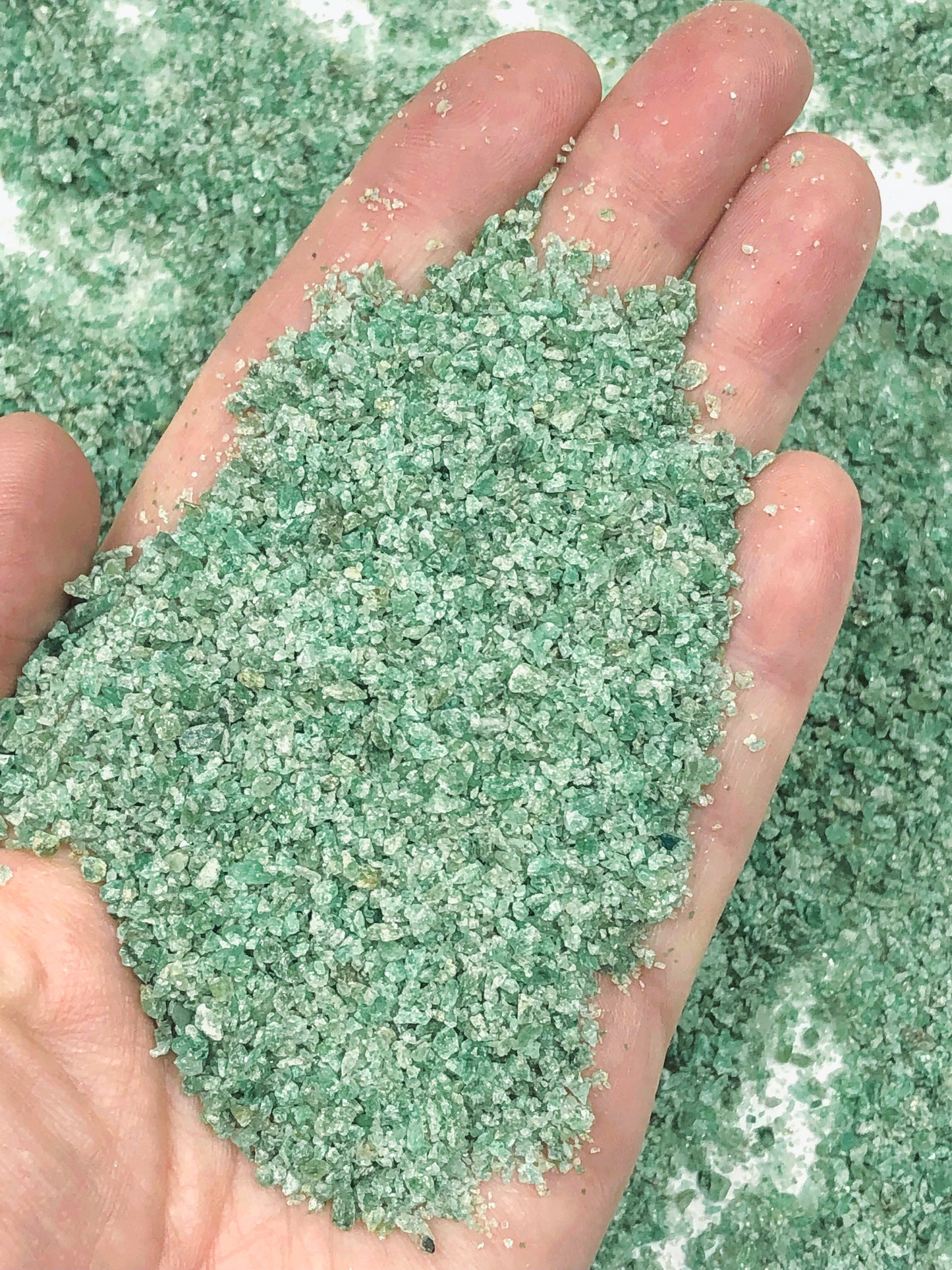 Crushed Green Emerald (Grade A) from India, Medium Crush, Sand Size, 2mm - 0.25mm