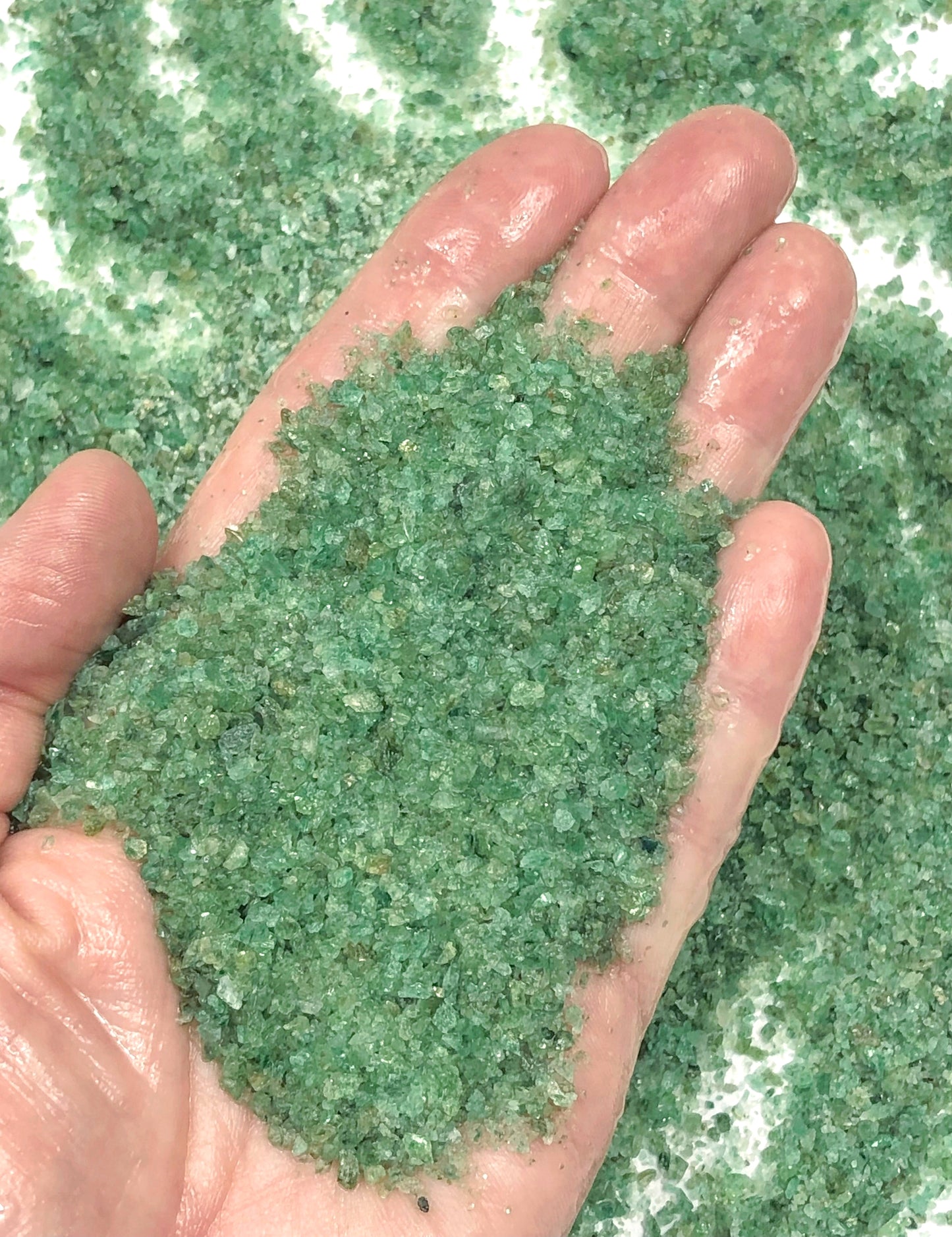 Crushed Green Emerald (Grade A) from India, Medium Crush, Sand Size, 2mm - 0.25mm