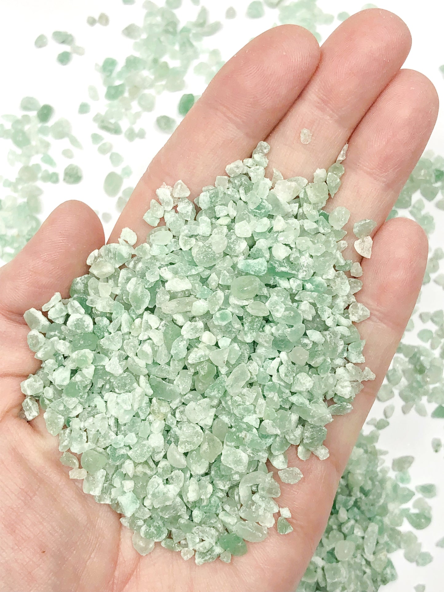 Crushed Light Green Aventurine from India, Coarse Crush, Gravel Size, 4mm - 2mm