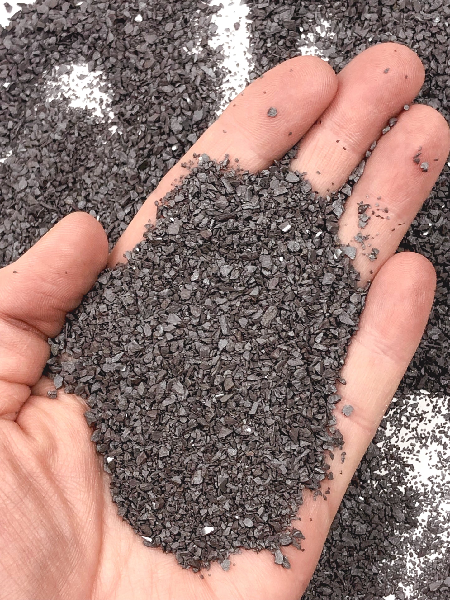 Crushed Metallic Dark-Grey Hematite from Brazil, Medium Crush, Sand Size, 2mm - 0.25mm