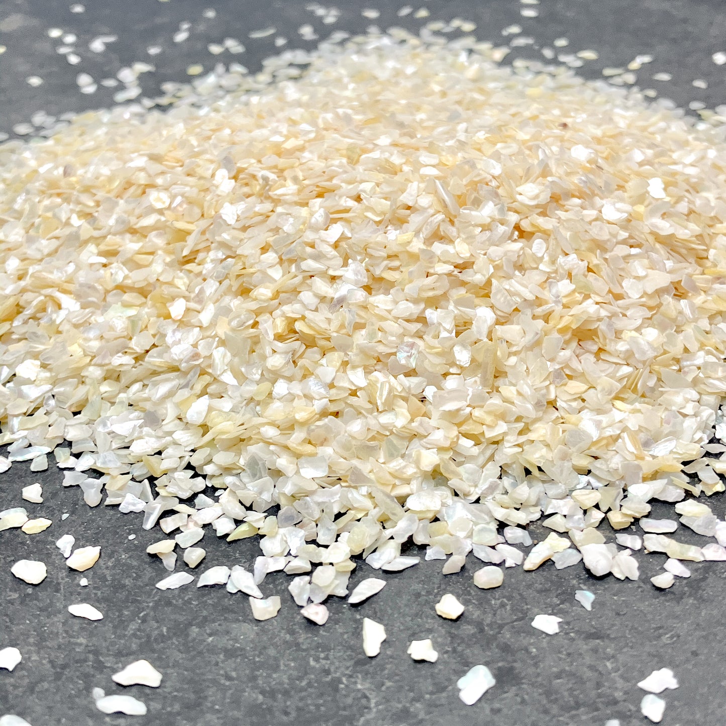 Crushed Creamy White Mother of Pearl Flakes (2mm-4mm) for Woodworking Inlay, Resin Art, Embellishments or Orgone Pyramids