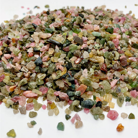 Crushed Rainbow Tourmaline Chips from Brazil, Pea-Sized Gravel (2mm-4mm) for Woodworking Inlay, Resin Art, Embellishments or Orgone Pyramids