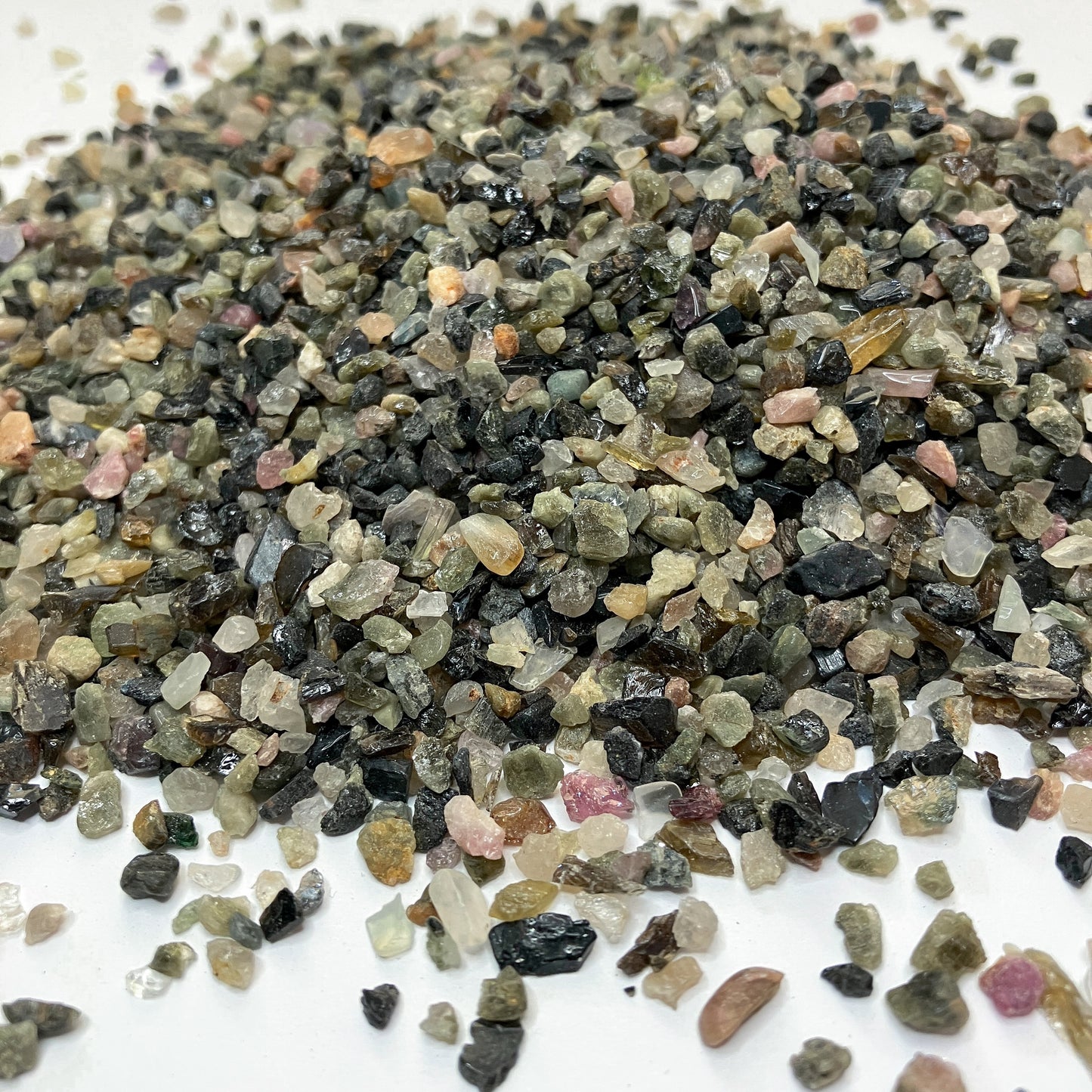*CLOSEOUT* Crushed Mixed Tourmaline Chips from Brazil, Grade B, Pea-Sized Gravel (2mm-4mm) for Terrariums, Succulents, Resin Art, Embellishments or Orgone Pyramids