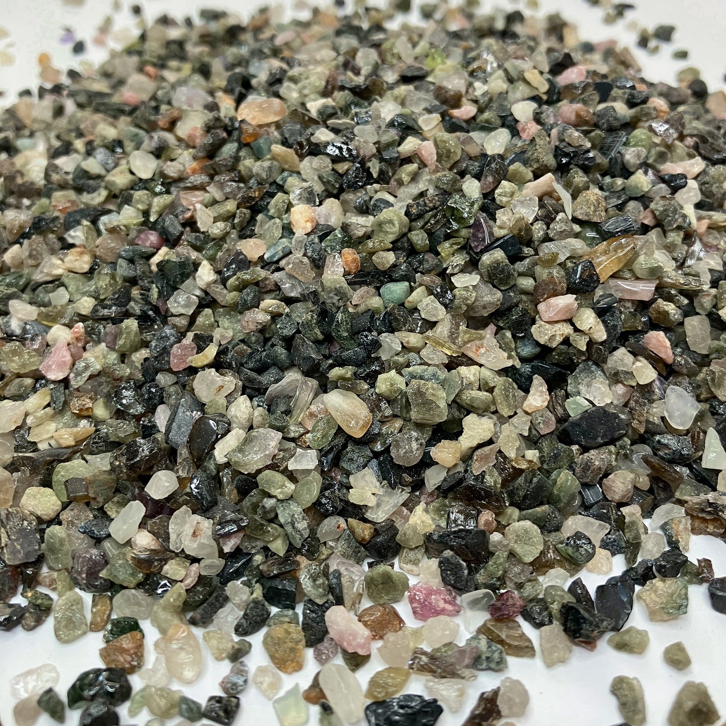 *CLOSEOUT* Crushed Mixed Tourmaline Chips from Brazil, Grade B, Pea-Sized Gravel (2mm-4mm) for Terrariums, Succulents, Resin Art, Embellishments or Orgone Pyramids