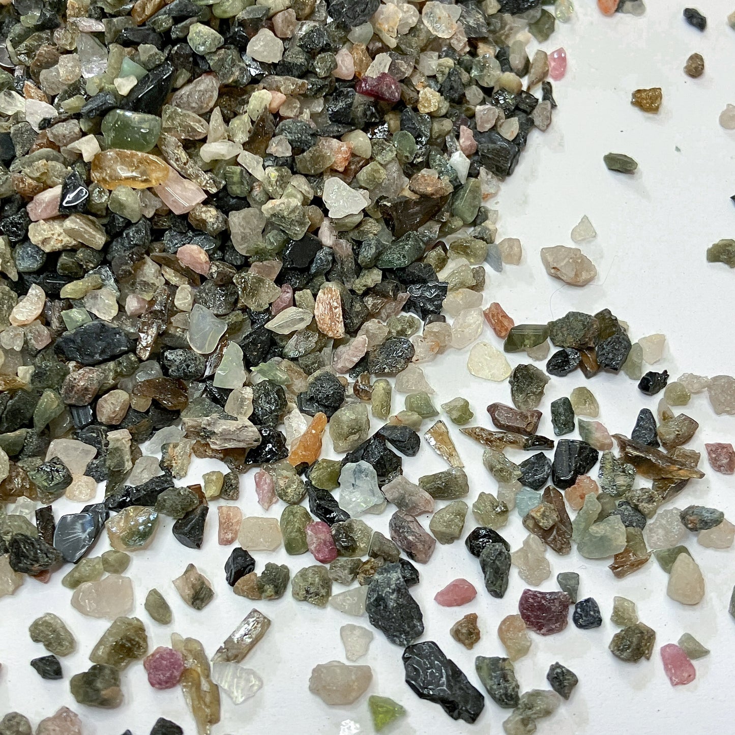 *CLOSEOUT* Crushed Mixed Tourmaline Chips from Brazil, Grade B, Pea-Sized Gravel (2mm-4mm) for Terrariums, Succulents, Resin Art, Embellishments or Orgone Pyramids