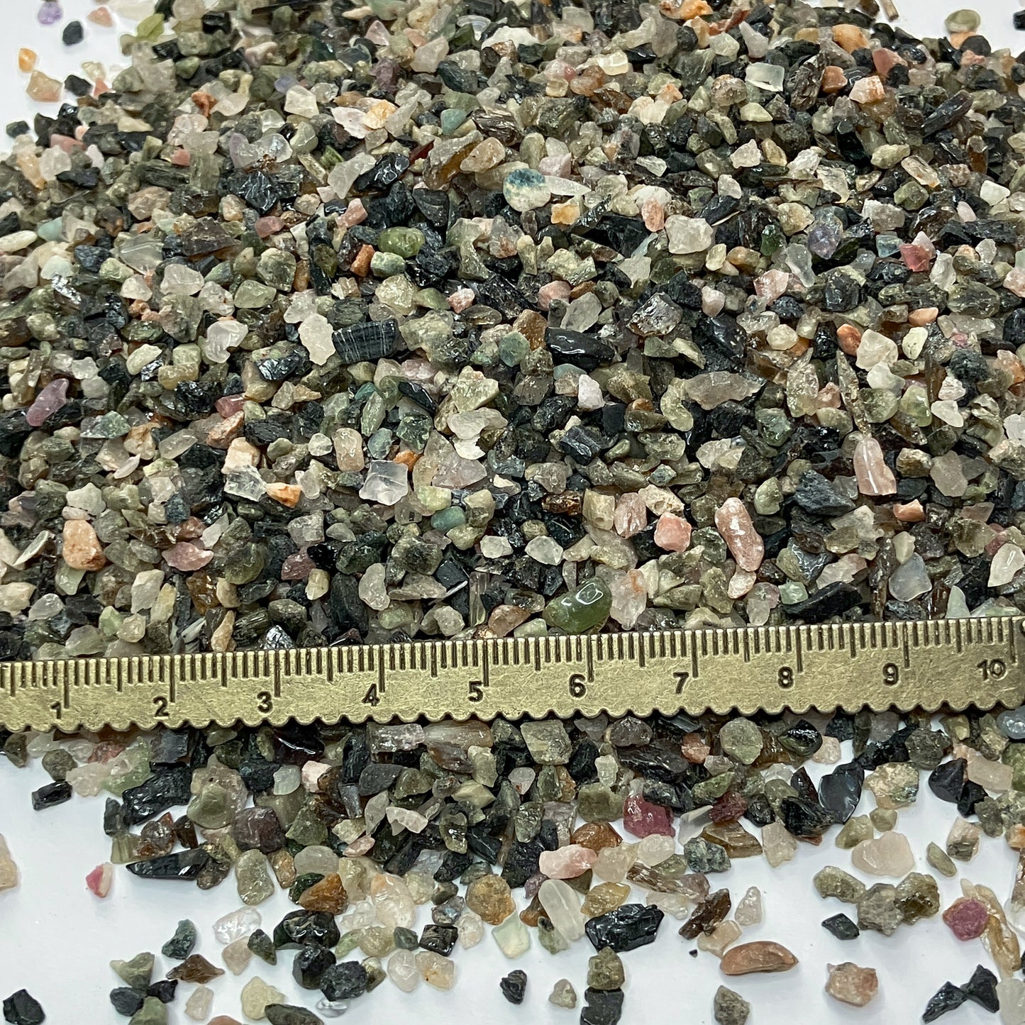 *CLOSEOUT* Crushed Mixed Tourmaline Chips from Brazil, Grade B, Pea-Sized Gravel (2mm-4mm) for Terrariums, Succulents, Resin Art, Embellishments or Orgone Pyramids
