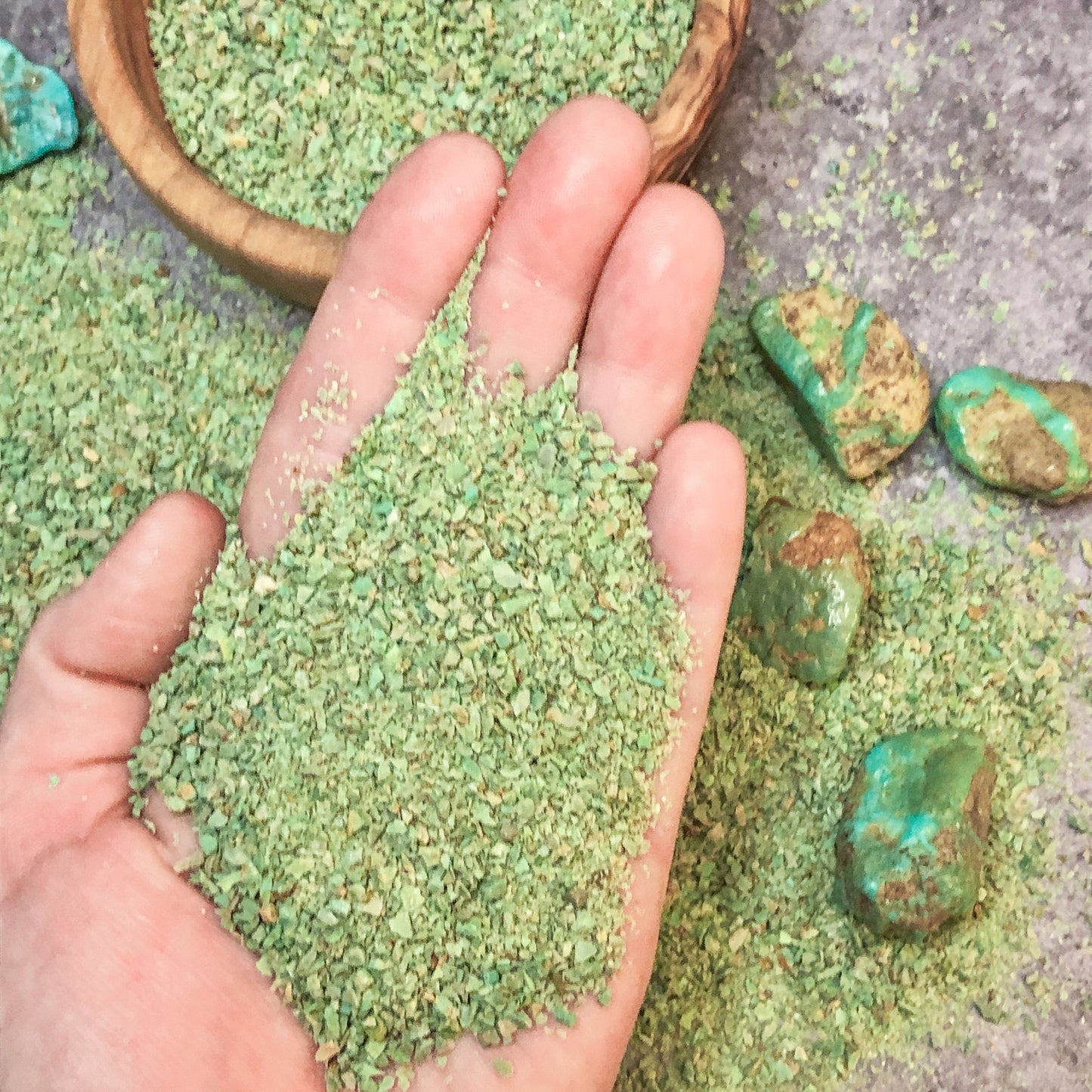Crushed Green Sonoran Turquoise from Mexico, Medium Crush, Sand Size, 2mm - 0.25mm