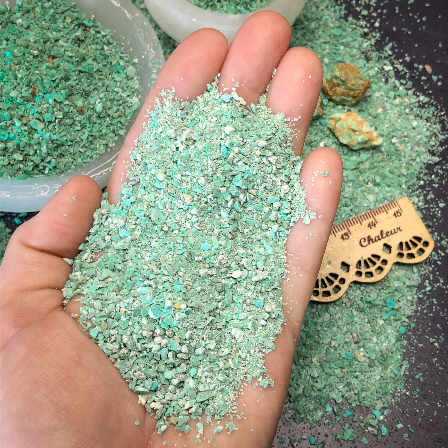Crushed Blue-Green Tyrone Turquoise from New Mexico, Medium Crush, Sand Size, 2mm - 0.25mm