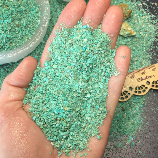 Crushed Blue-Green Tyrone Turquoise Sand from New Mexico, Medium Sand (0.25mm-2mm)