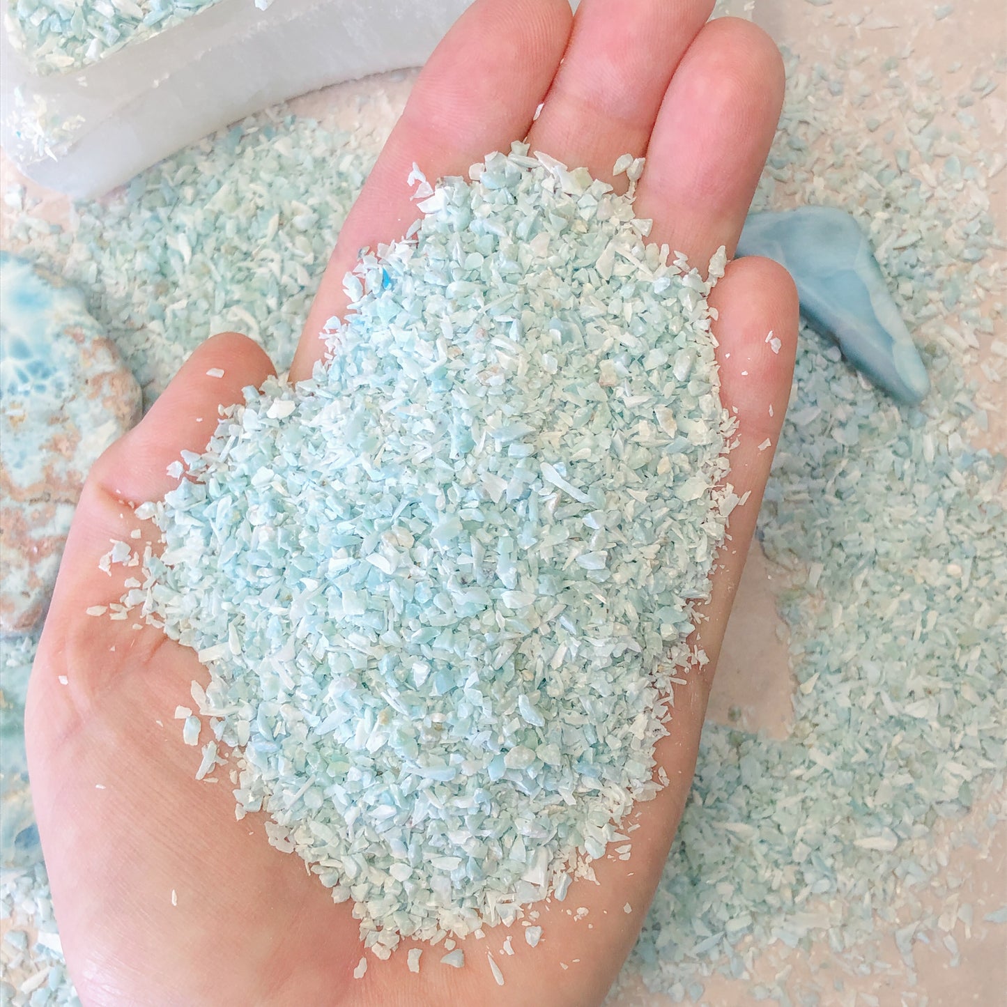 Crushed Baby Blue Larimar from the Dominican Republic, Medium Crush, Sand Size, 2mm - 0.25mm