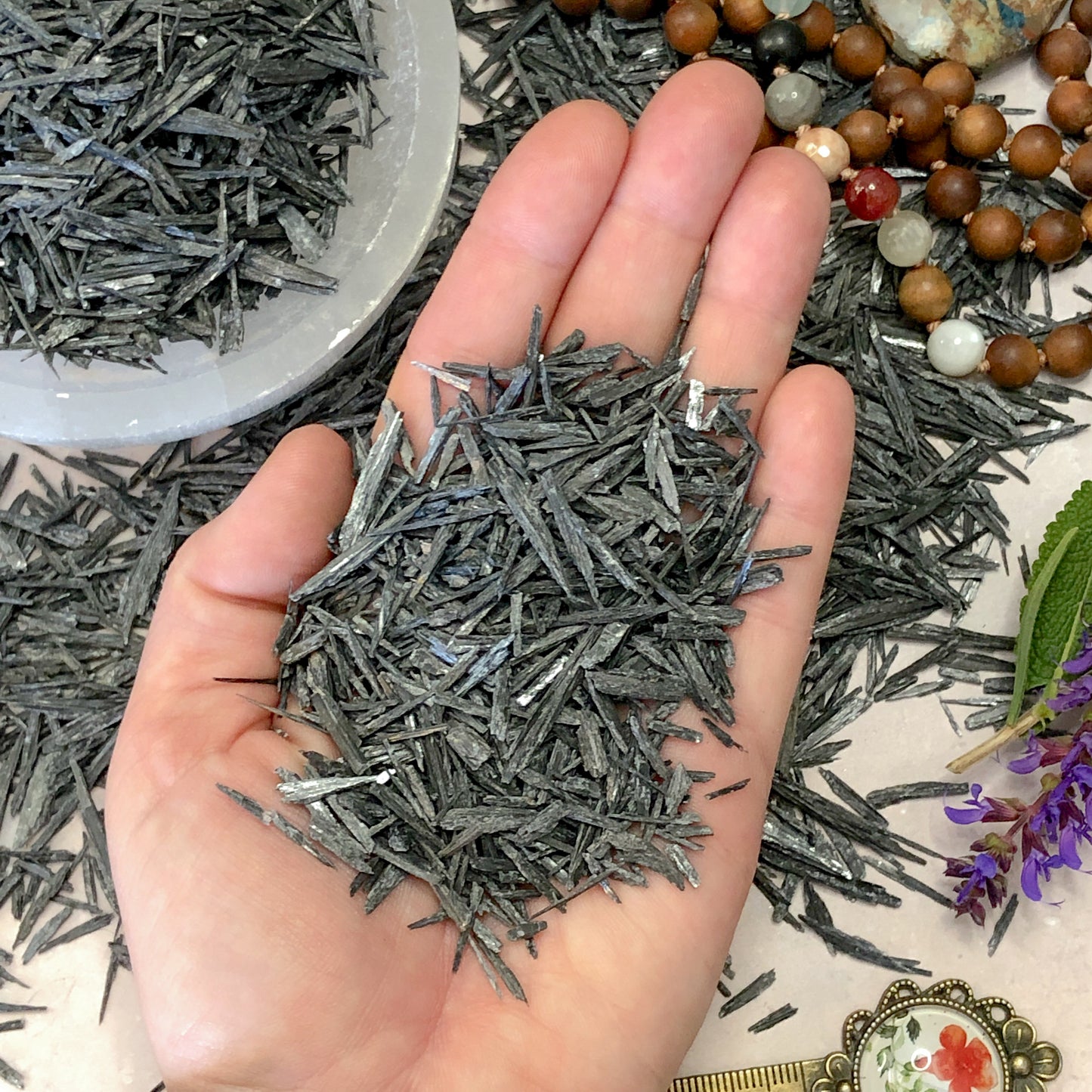 Crushed Black Kyanite from Brazil, Coarse Crush, Gravel Size, 4mm - 2mm in Width, 3cm - 1cm in Length