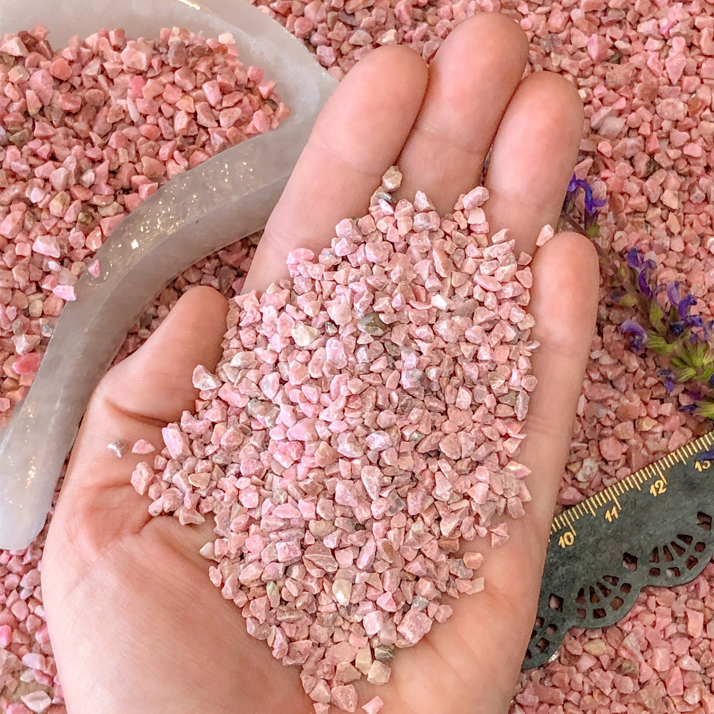 Crushed Pink Rhodonite (Grade A) from Russia, Coarse Crush, Gravel Size, 4mm - 2mm