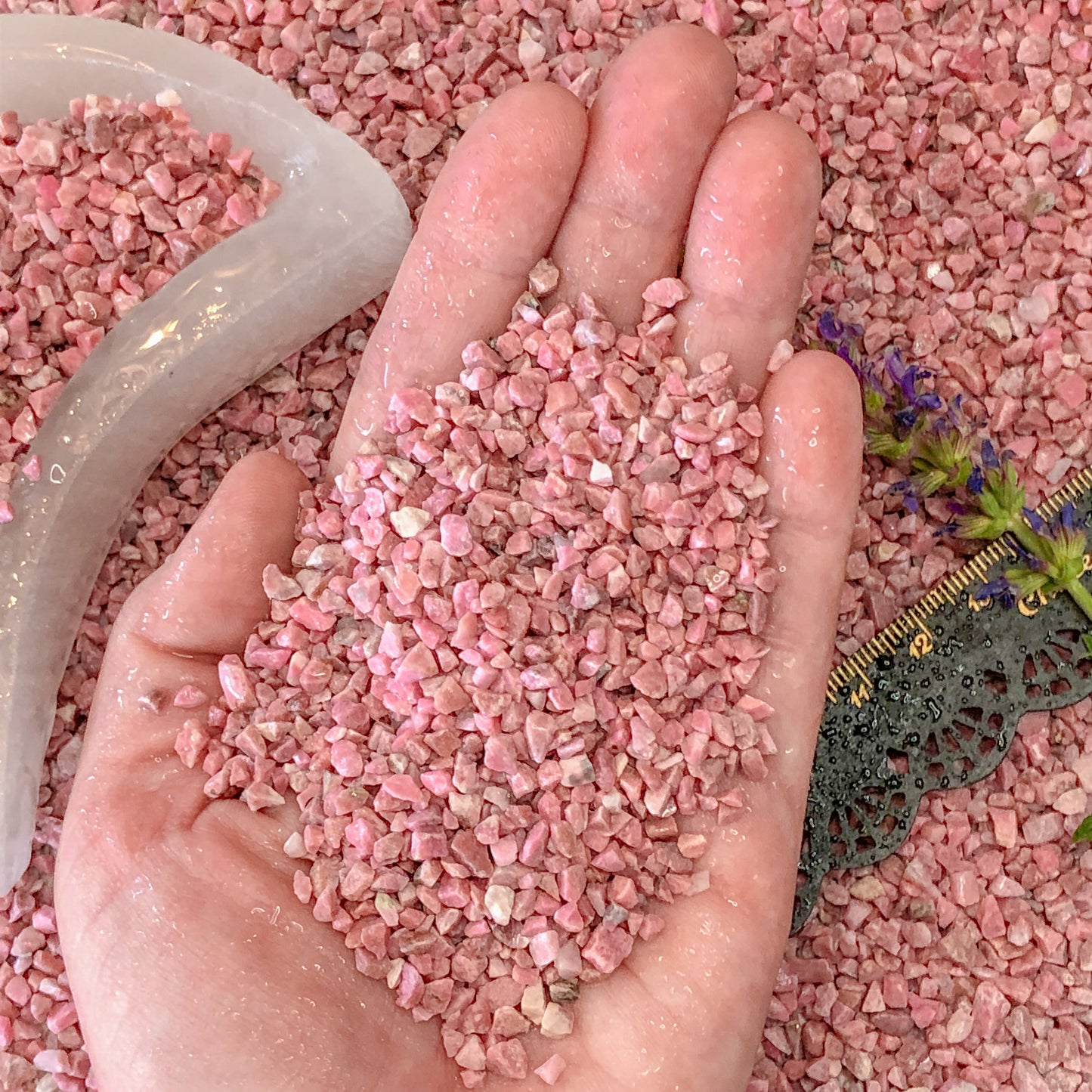 Crushed Pink Rhodonite (Grade A) from Russia, Coarse Crush, Gravel Size, 4mm - 2mm