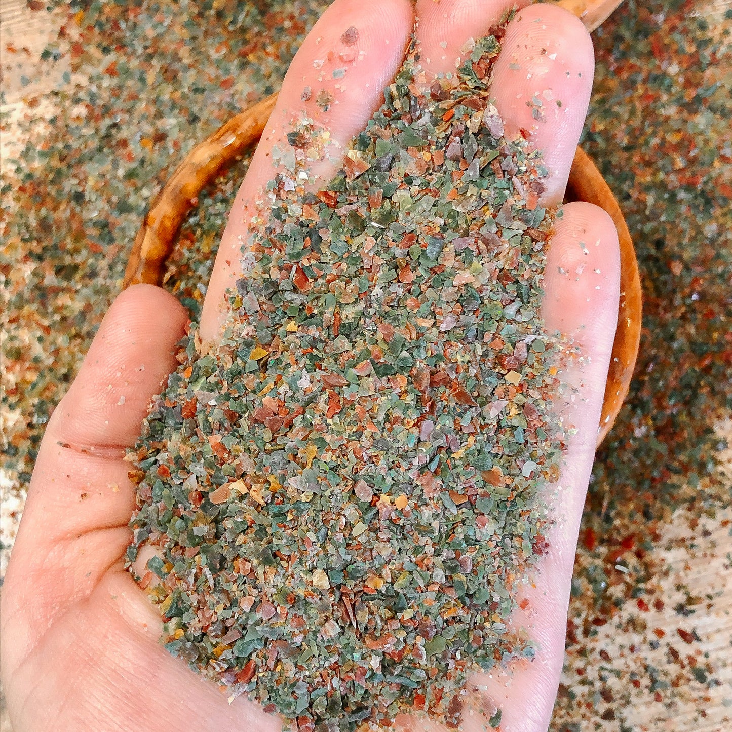 Crushed Fancy Jasper from India, Medium Crush, Sand Size, 2mm - 0.25mm