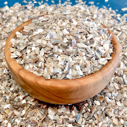 Crushed Flashy Silver-Cream Abalone Shells from Mexico, Pea-Sized Gravel (2mm-4mm)