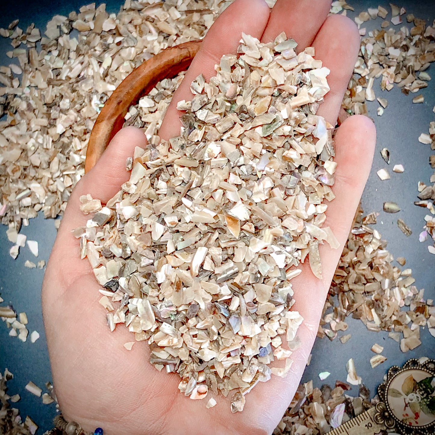 Crushed Flashy Silver-Cream Abalone from Mexico, Coarse Crush, Gravel Size, 4mm - 2mm