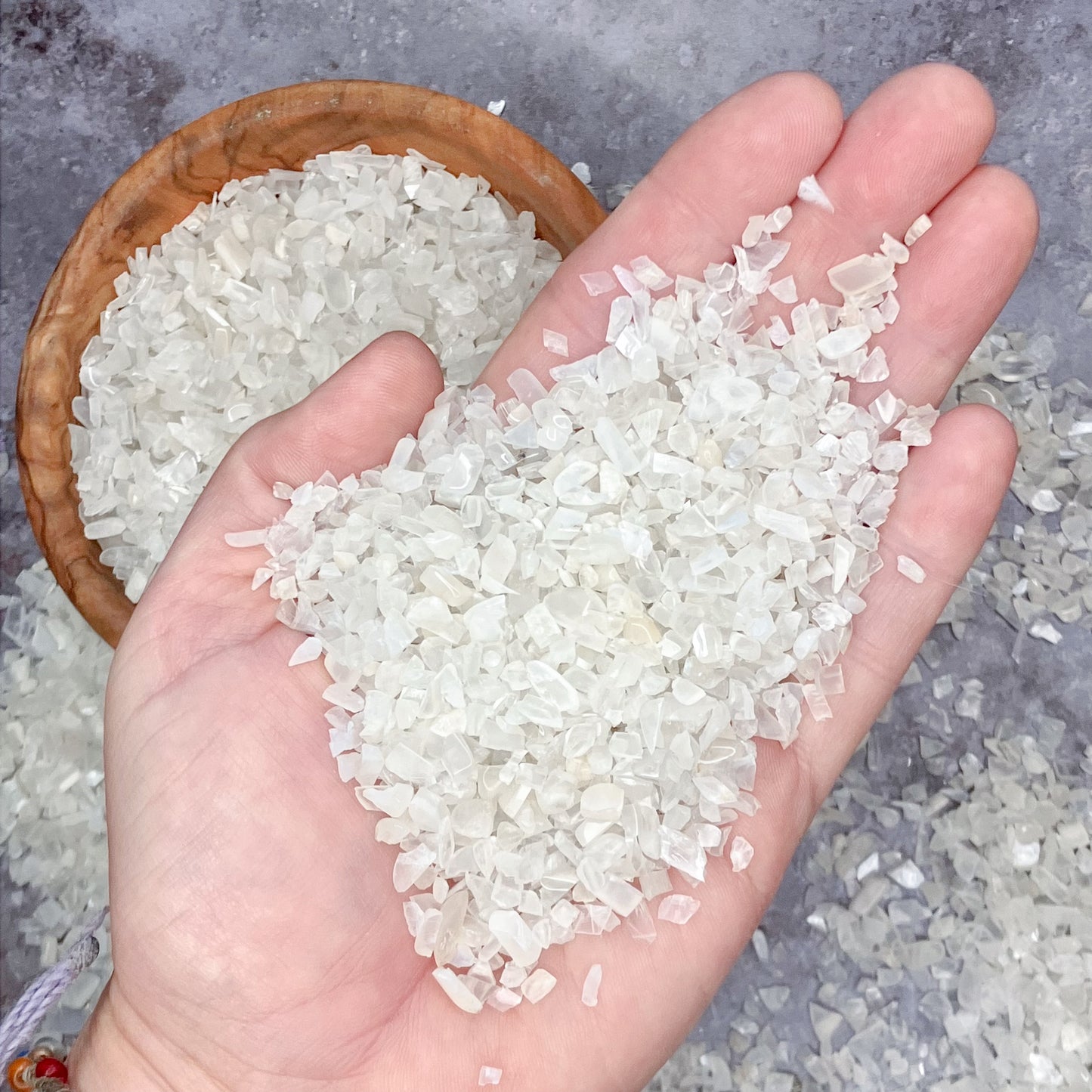 Crushed Creamy White Moonstone (Grade A) from India, Coarse Crush, Gravel Size, 4mm - 2mm