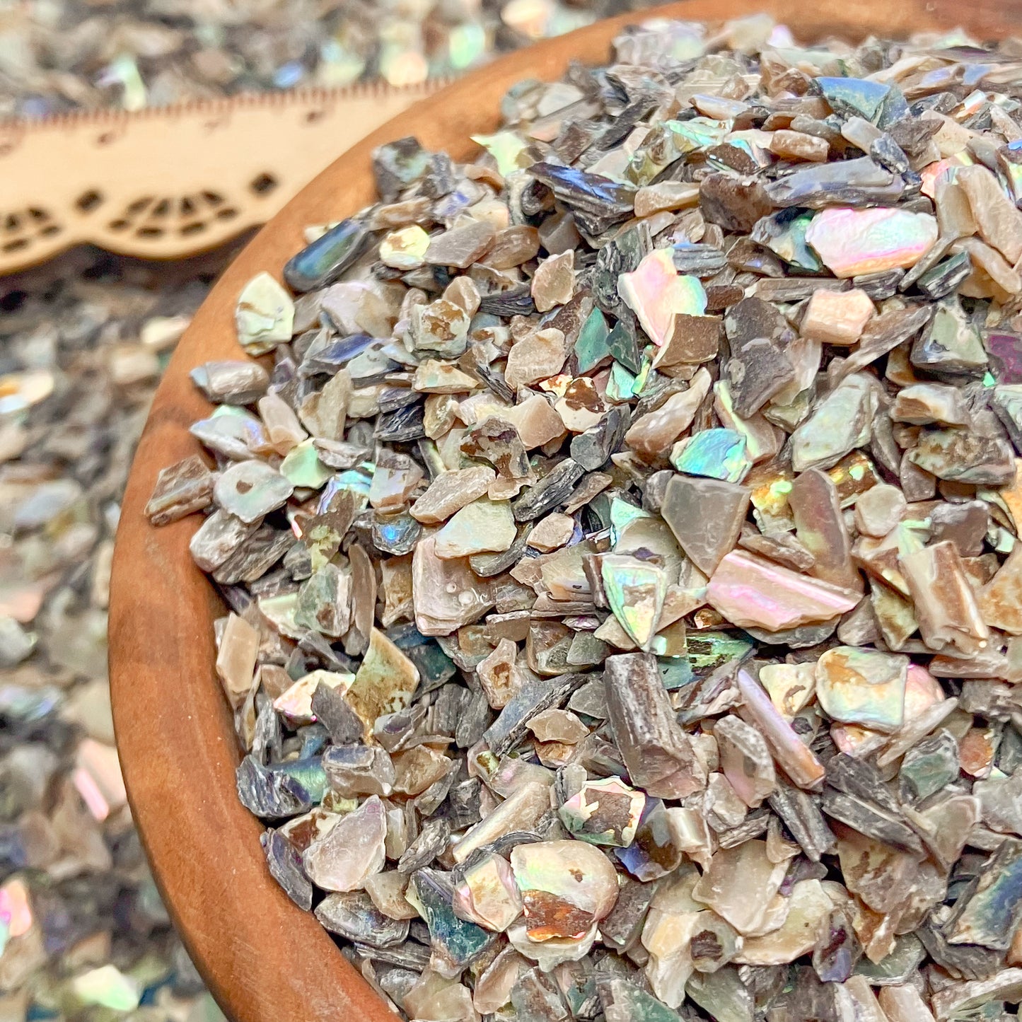 Crushed Iridescent Abalone (Paua) from the Gulf of Mexico, Coarse Crush, Gravel Size, 4mm - 2mm