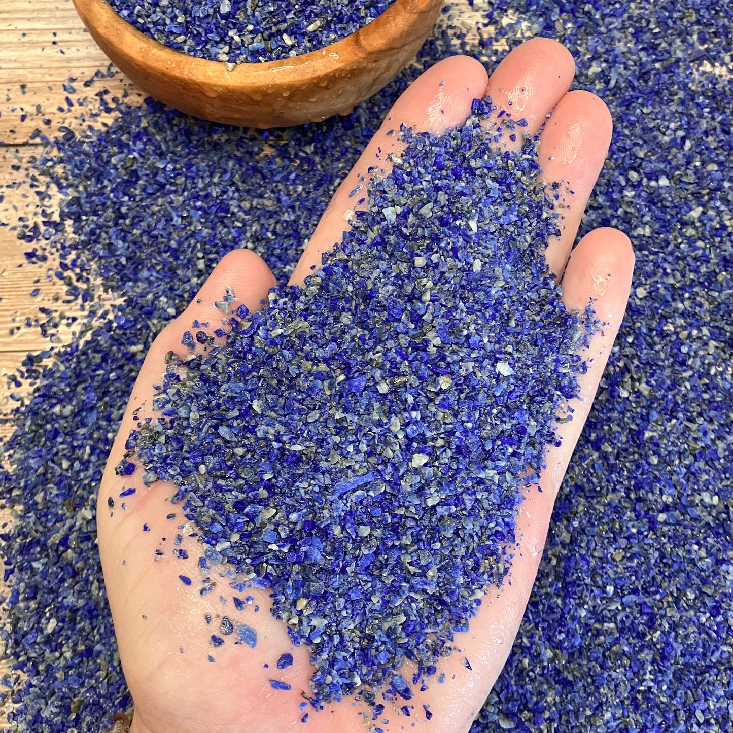 Crushed Lapis Lazuli Sand (Grade A) from Afghanistan, Medium Crush (0.25mm-2mm) for Woodworking and Ring Inlay, Resin Art, Memorial Jewelry