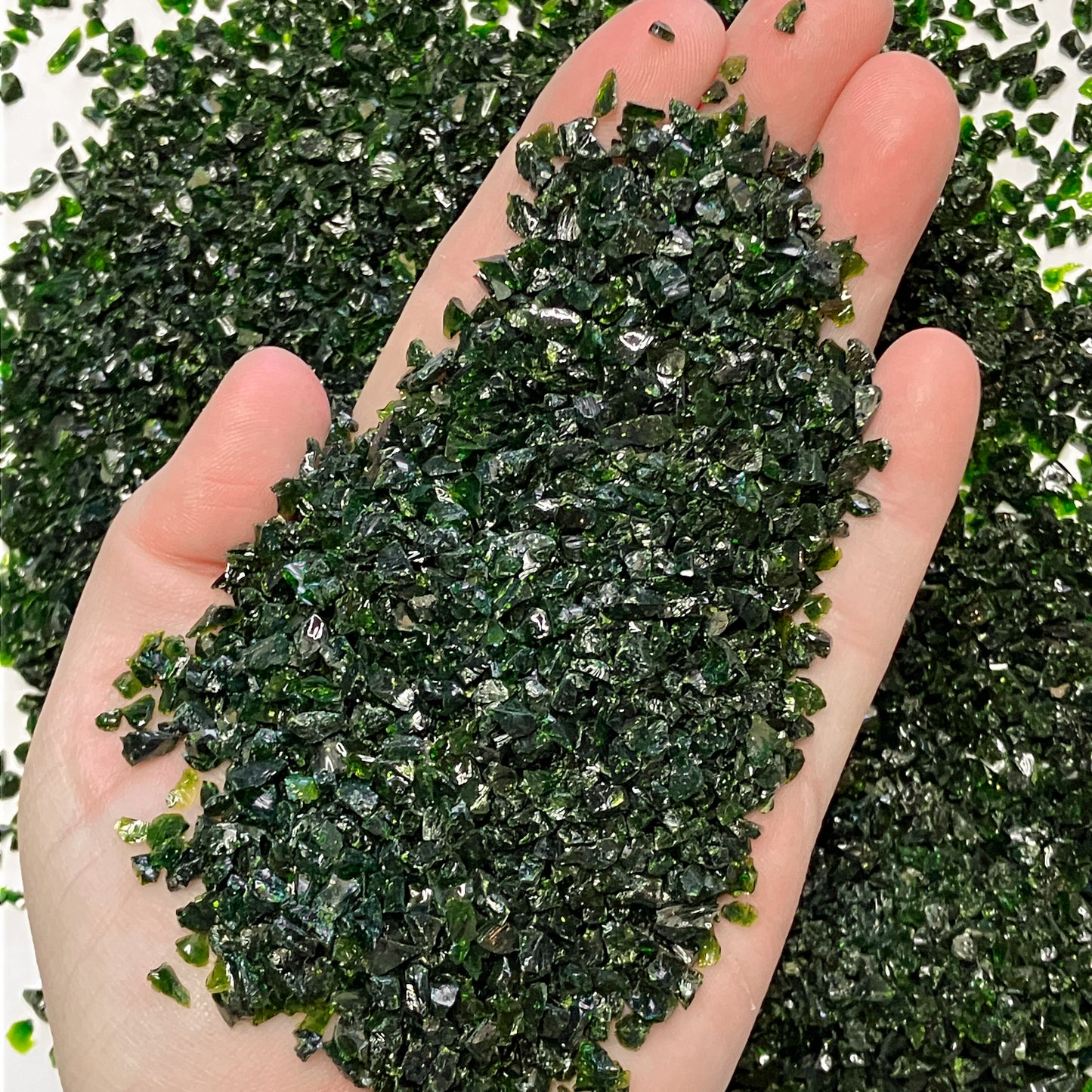 Crushed Green Goldstone Chips (Synthetic), Coarse Crush (2mm-4mm) for Inlay, Resin Art, Embellishments or Orgone Pyramids