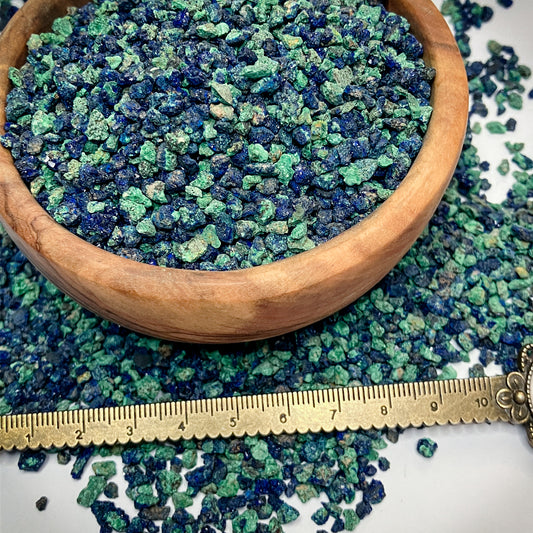 Crushed PREMIUM Azurite and Malachite Chips from China, Small Batch, Pea-Sized Gravel (2mm-4mm) for Woodworking Inlay, Resin Art, or Mosaics