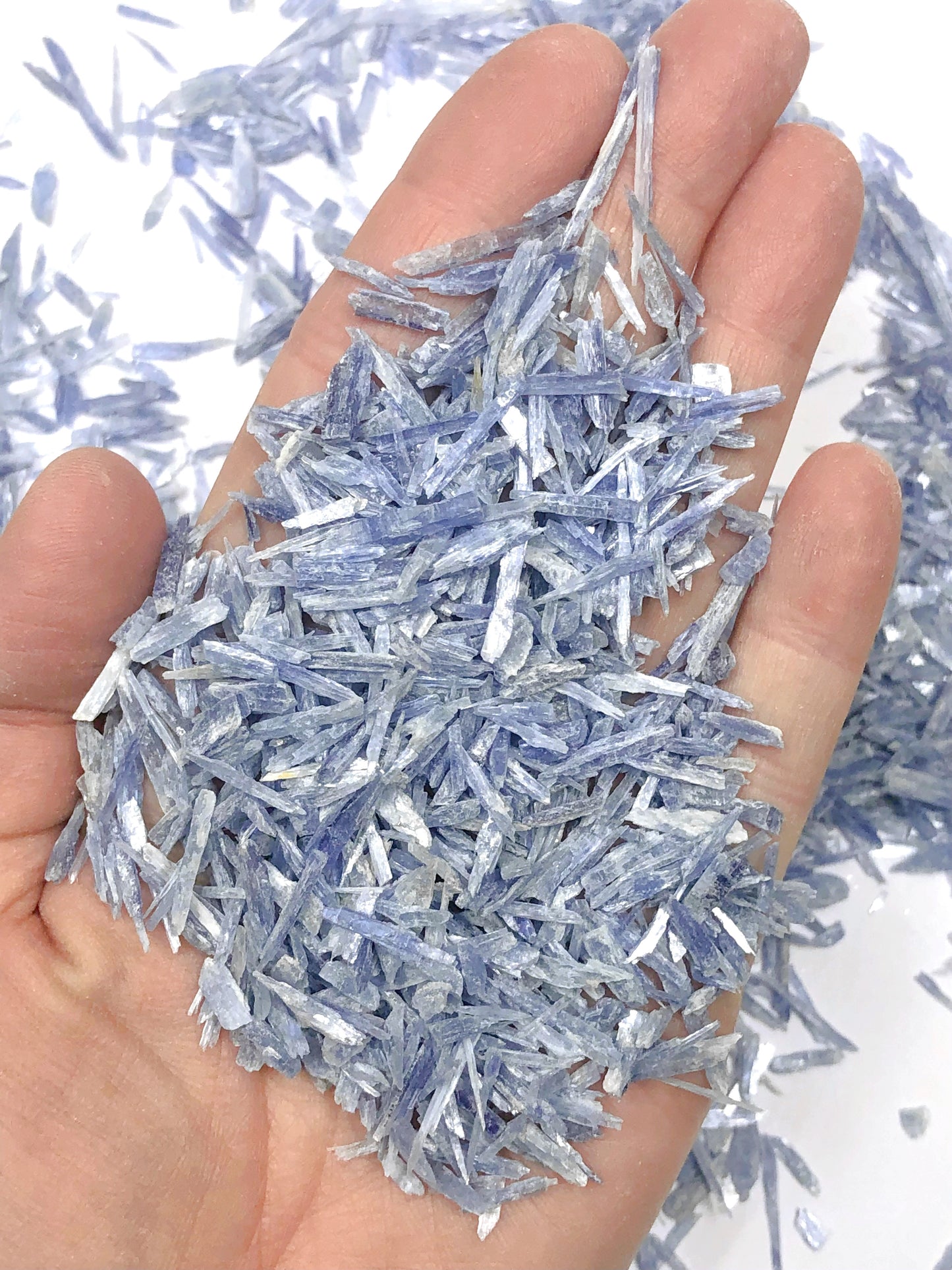 Crushed Blue Kyanite (Grade A) from Brazil, Coarse Crush, Gravel Size, 4mm - 2mm in Width, 2cm - 0.5cm in Length