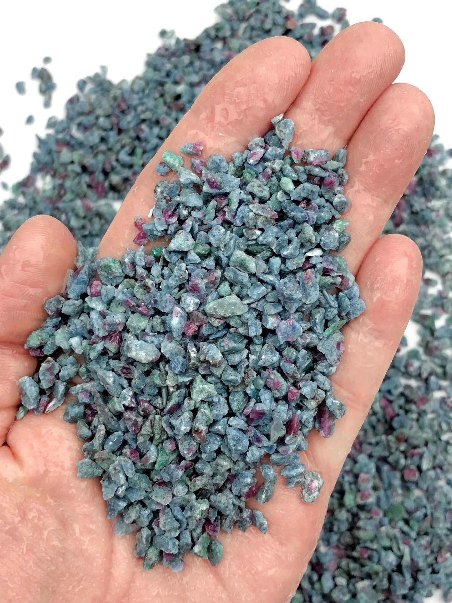 Crushed Blue Kyanite and Ruby in Matrix from India, Coarse Crush, Gravel Size, 4mm - 2mm
