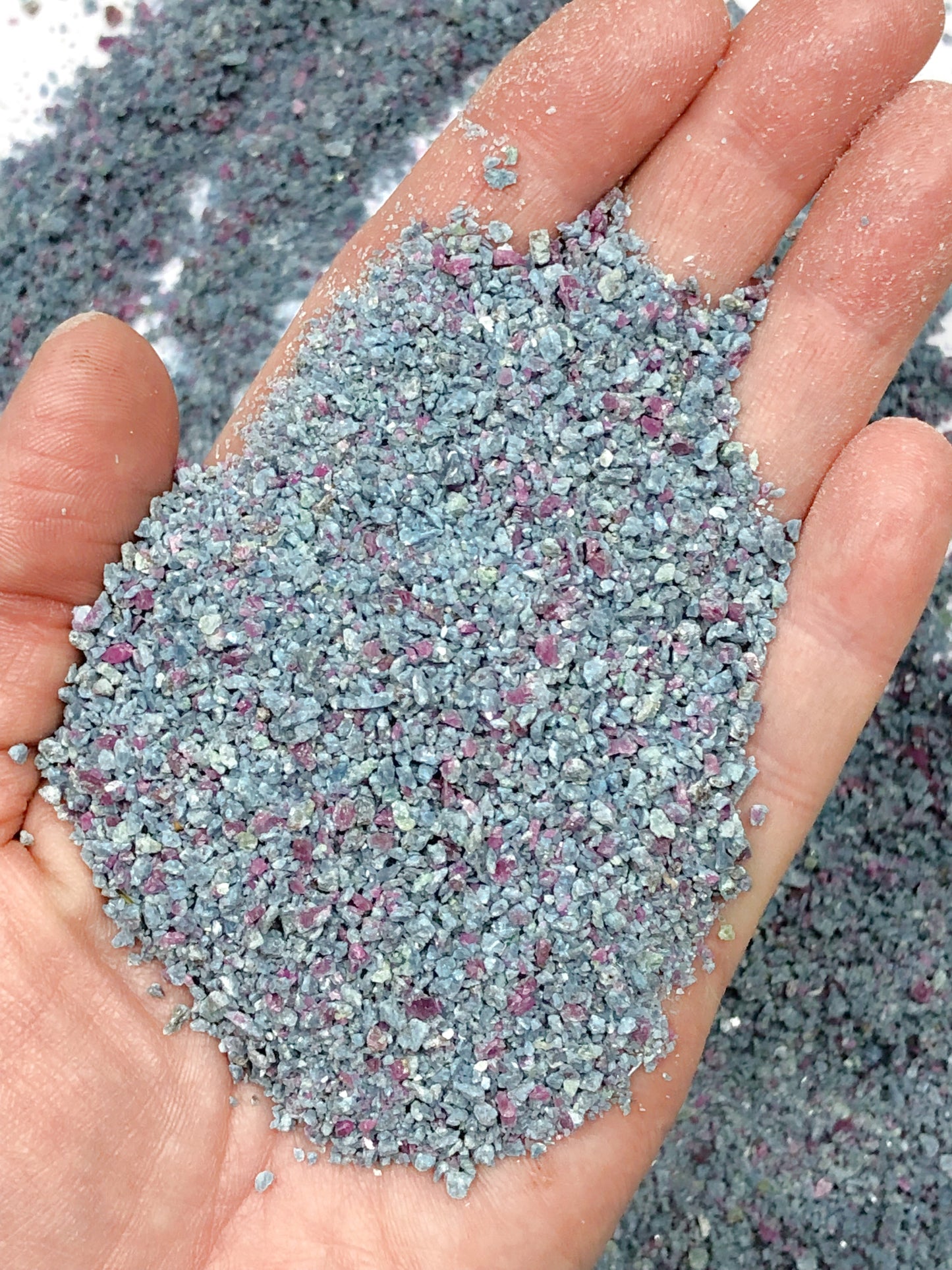 Crushed Blue Kyanite and Ruby in Matrix from India, Medium Crush, Sand Size, 2mm - 0.25mm