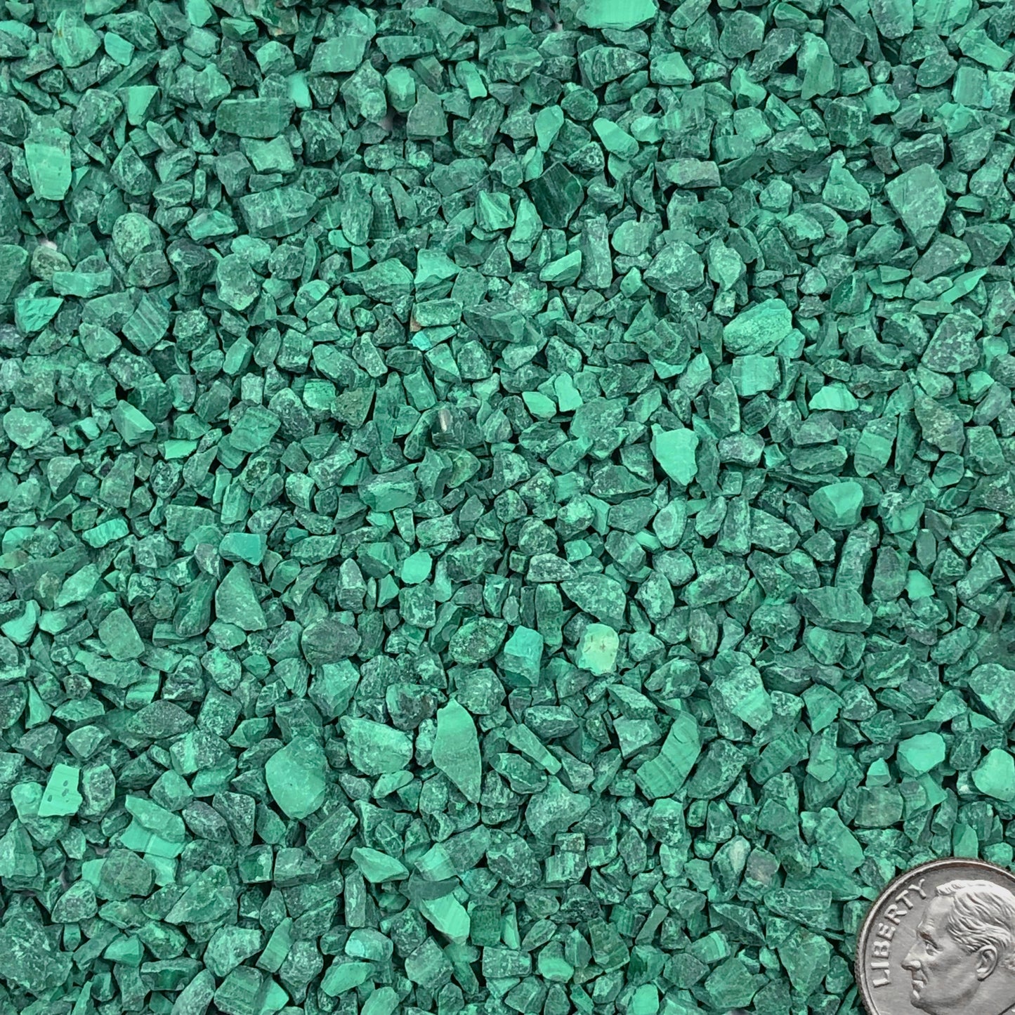 Crushed Green Malachite (Grade A) from the Republic of Congo, Coarse Crush, Gravel Size, 4mm - 2mm