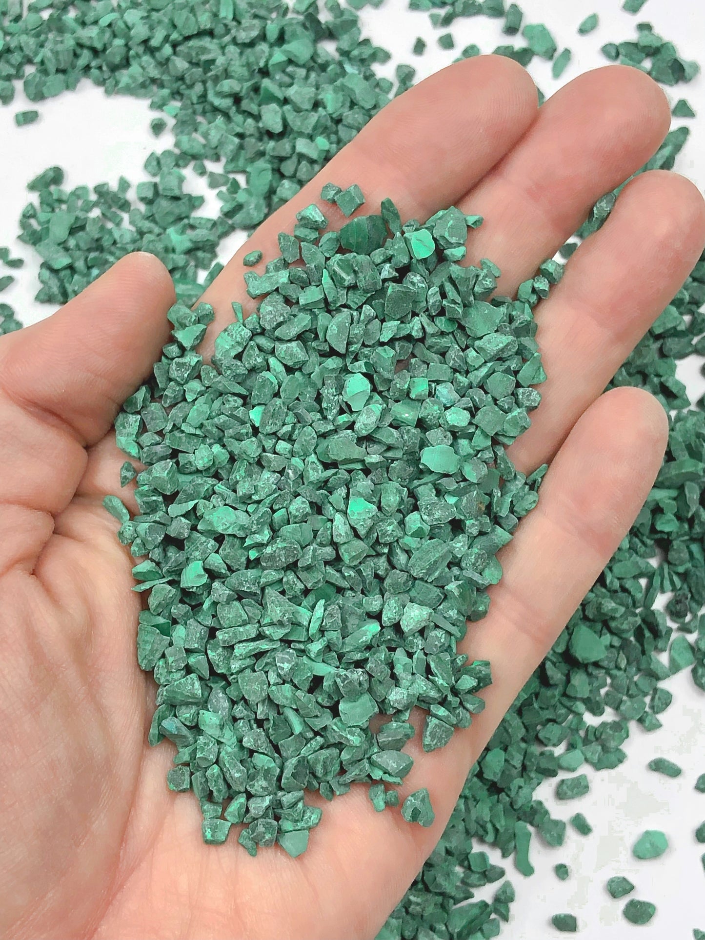 Crushed Green Malachite (Grade A) from the Republic of Congo, Coarse Crush, Gravel Size, 4mm - 2mm