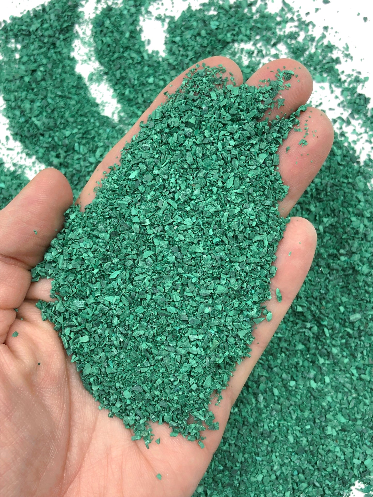 Crushed Green Malachite (Grade A) from the Republic of Congo, Medium Crush, Sand Size, 2mm - 0.25mm