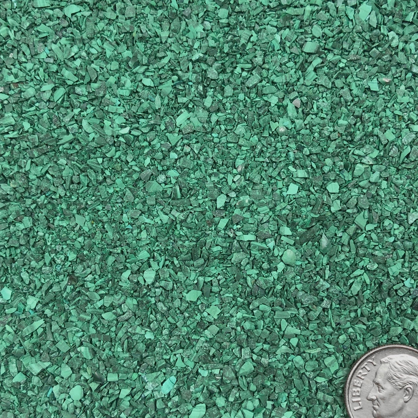 Crushed Green Malachite (Grade A) from the Republic of Congo, Medium Crush, Sand Size, 2mm - 0.25mm