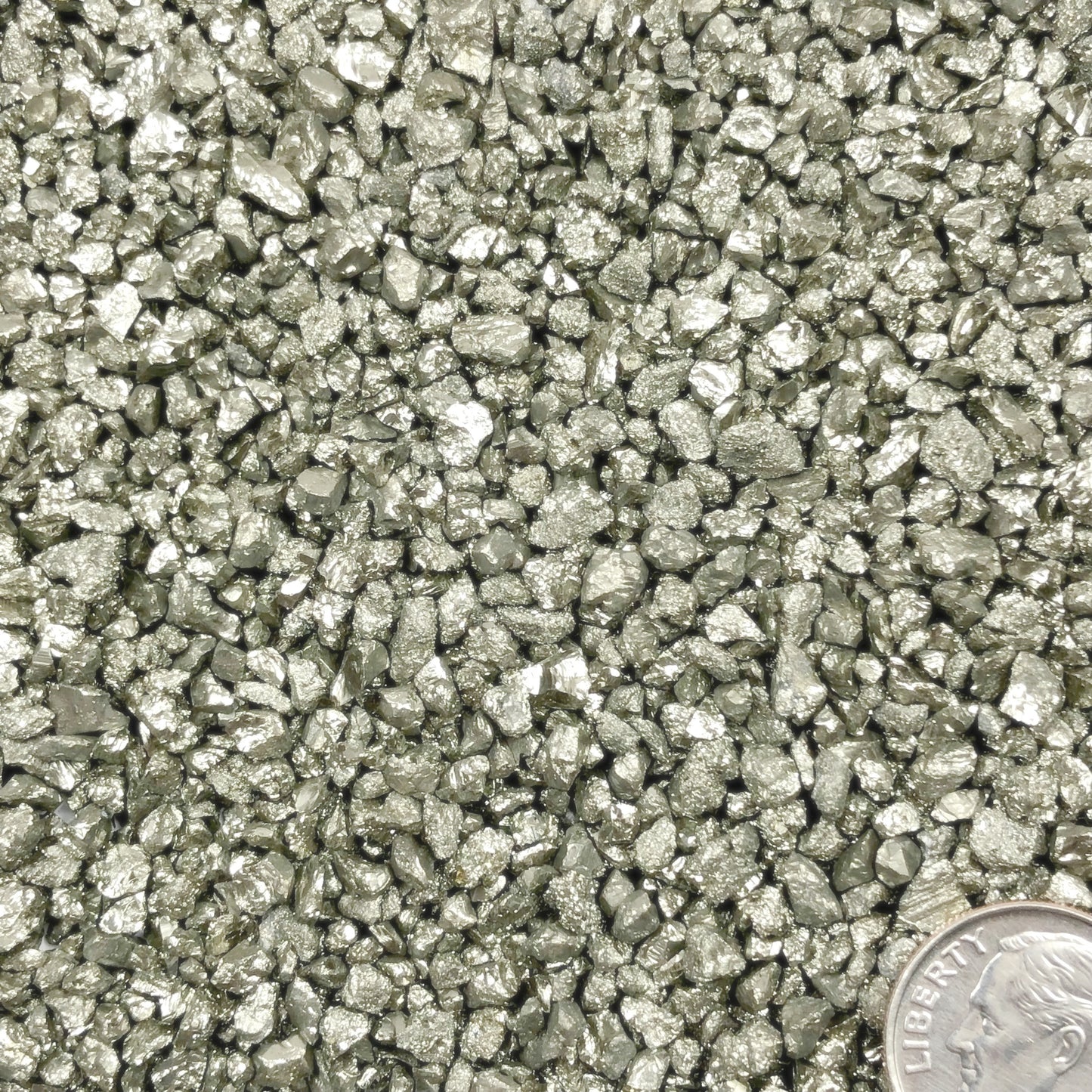 Crushed Silvery-Gold Cocada Pyrite (Grade A) from Peru, Coarse Crush, Gravel Size, 4mm - 2mm