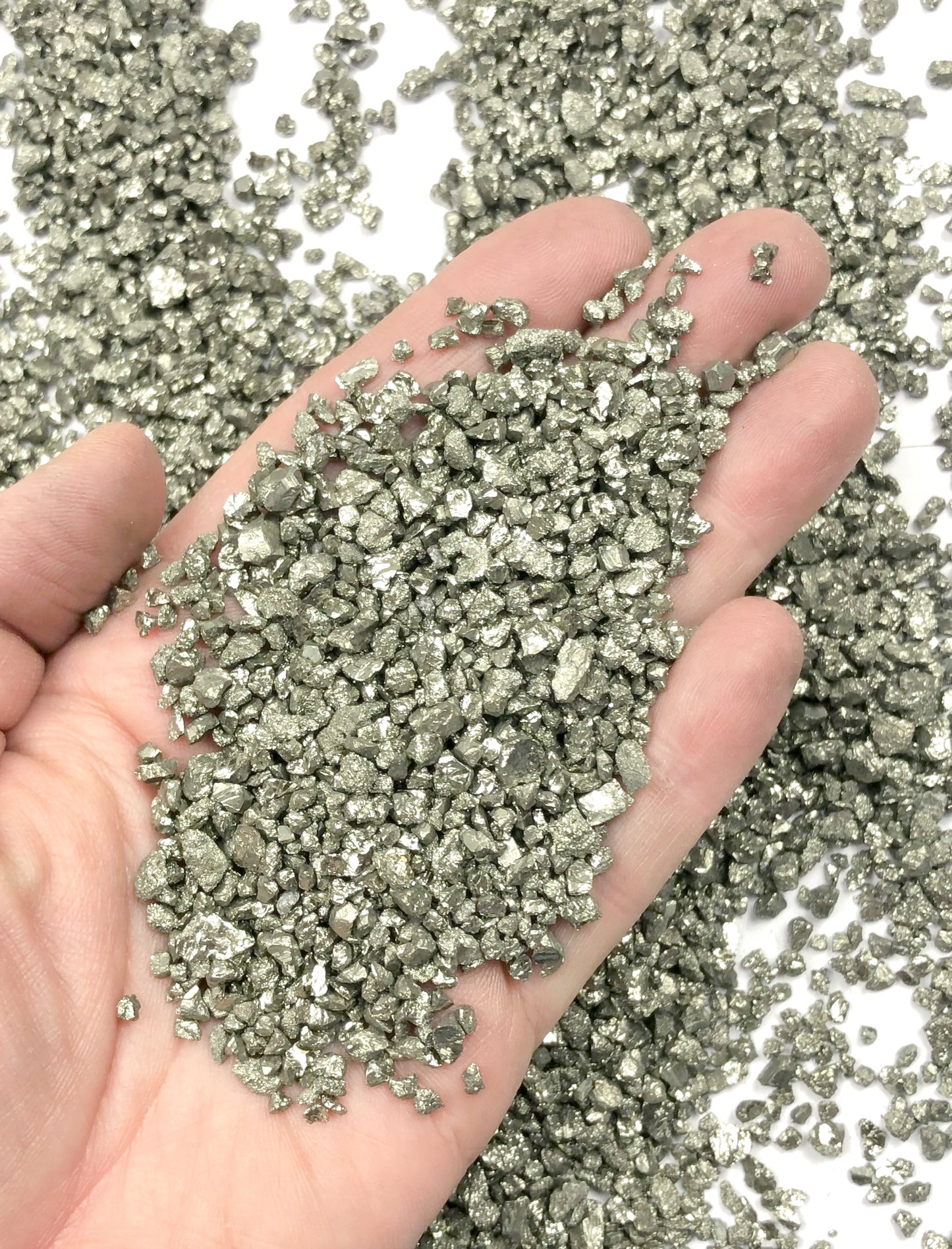 Crushed Silvery-Gold Cocada Pyrite (Grade A) from Peru, Coarse Crush, Gravel Size, 4mm - 2mm