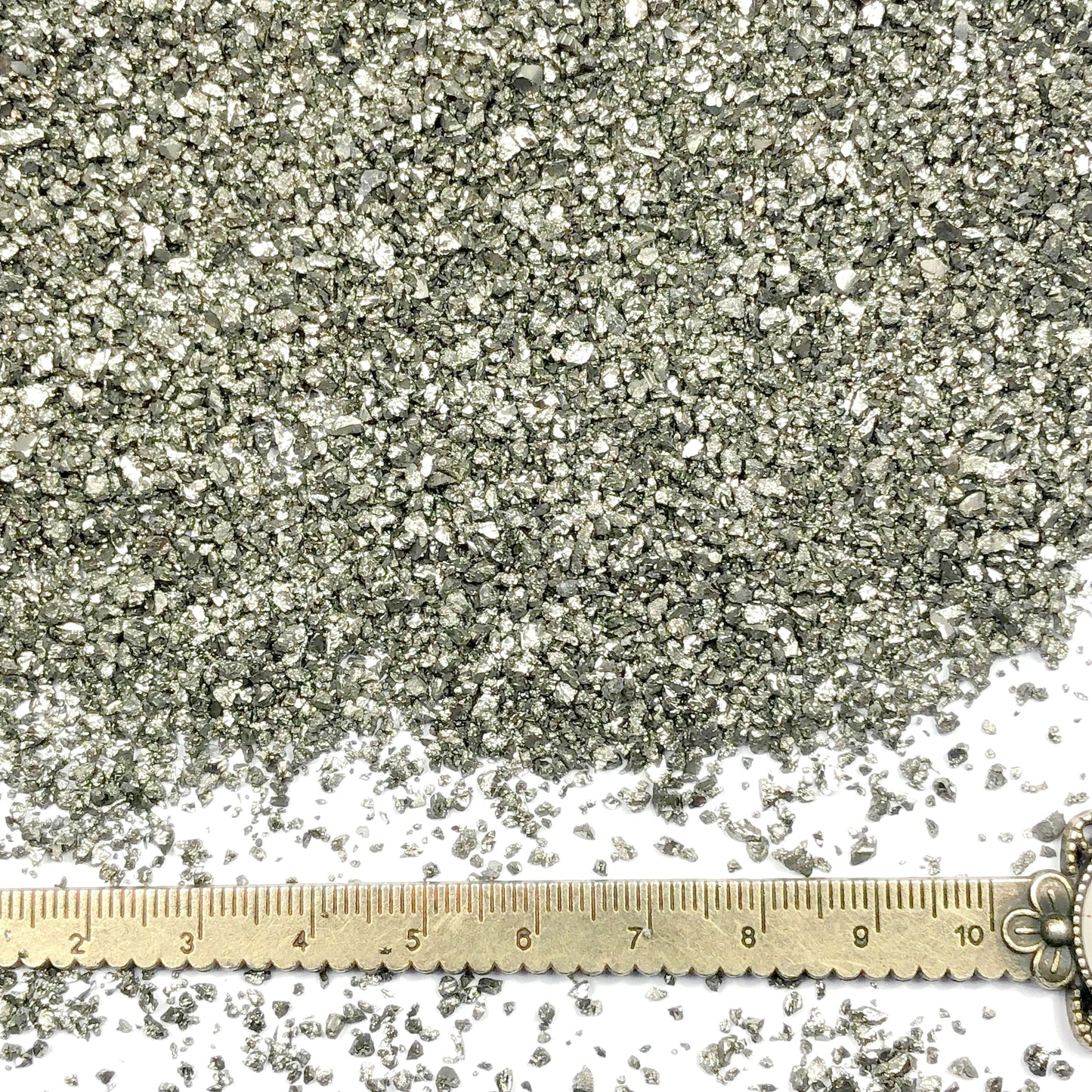 Crushed Silvery-Gold Cocada Pyrite (Grade A) from Peru, Medium Crush, Sand Size, 2mm - 0.25mm