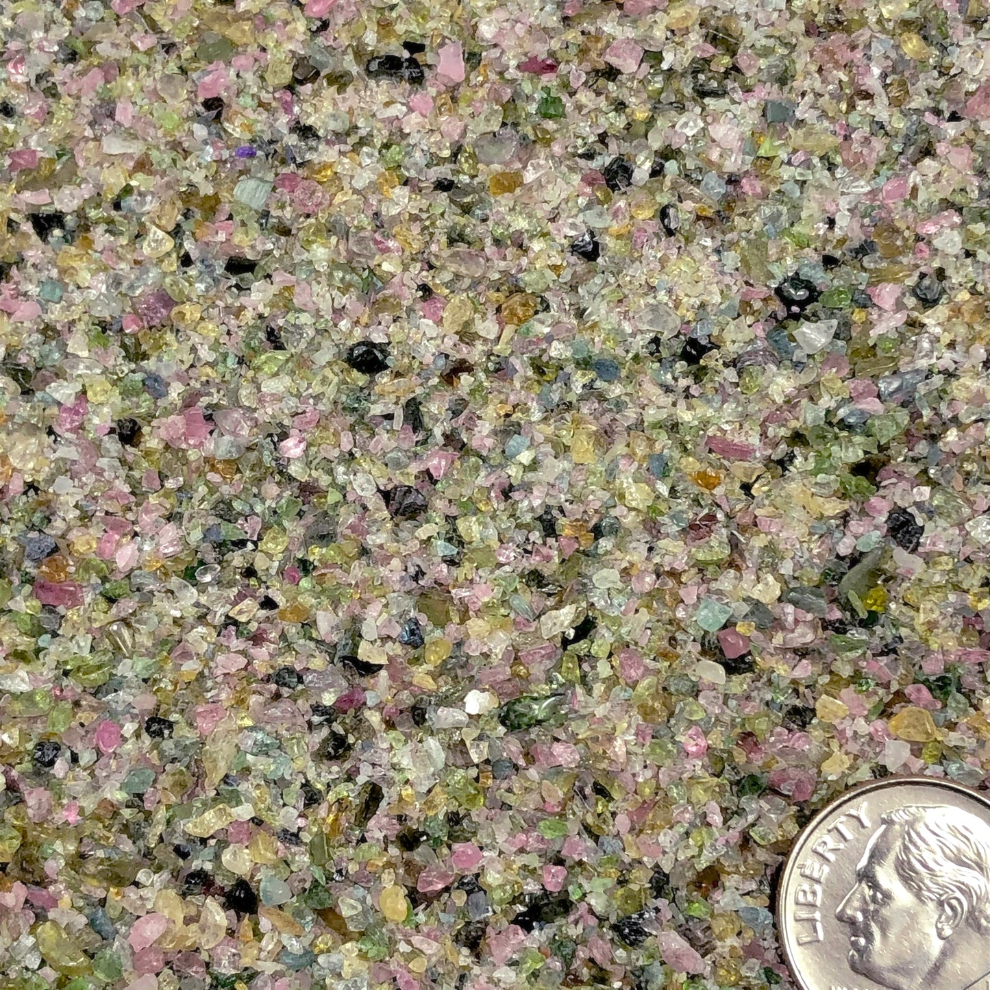 Crushed Rainbow Tourmaline from Brazil, Medium Crush, Sand Size, 2mm - 0.25mm