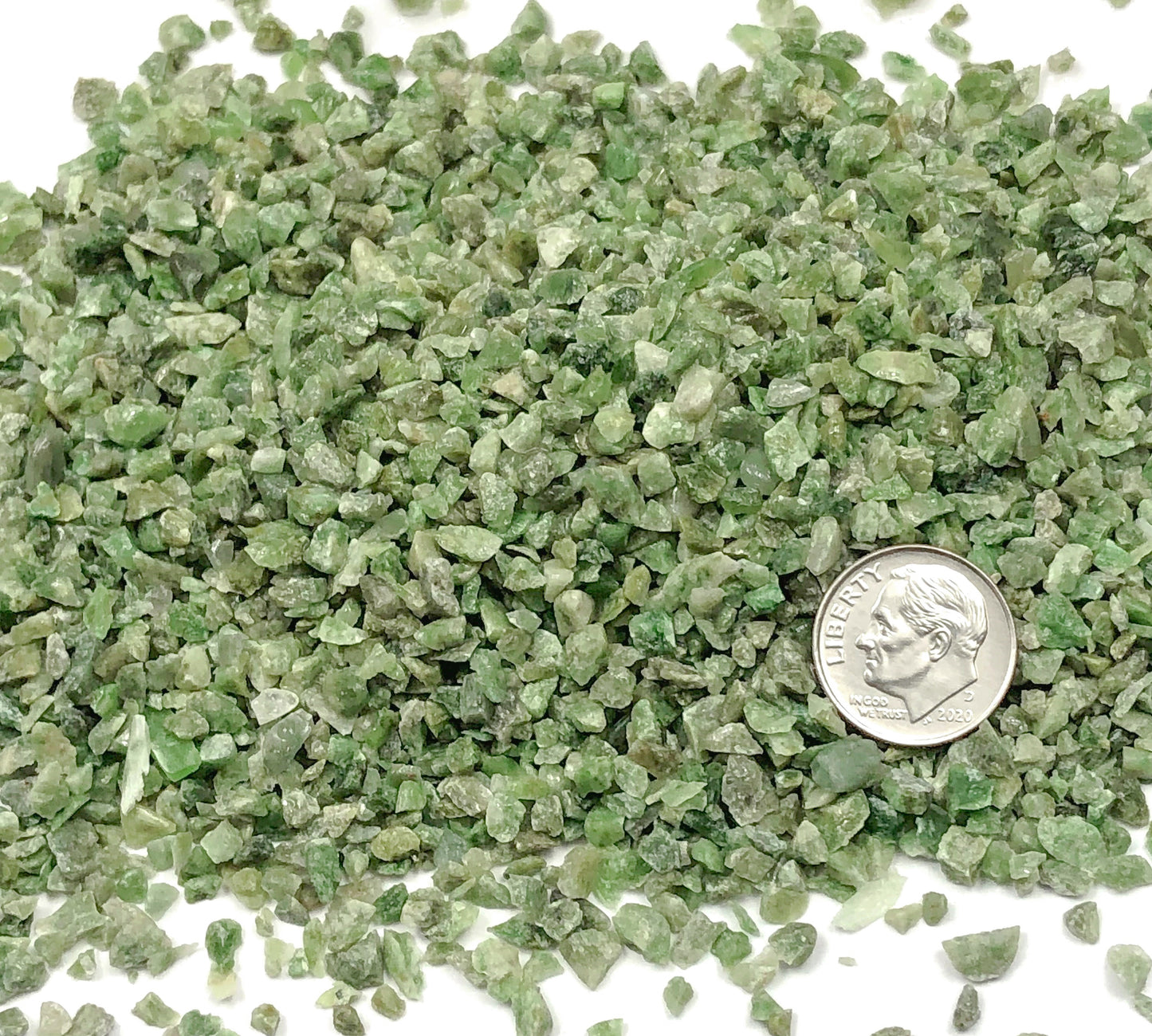 Crushed Green Vesuvianite (California Jade) from California, Coarse Crush, Gravel Size, 4mm - 2mm