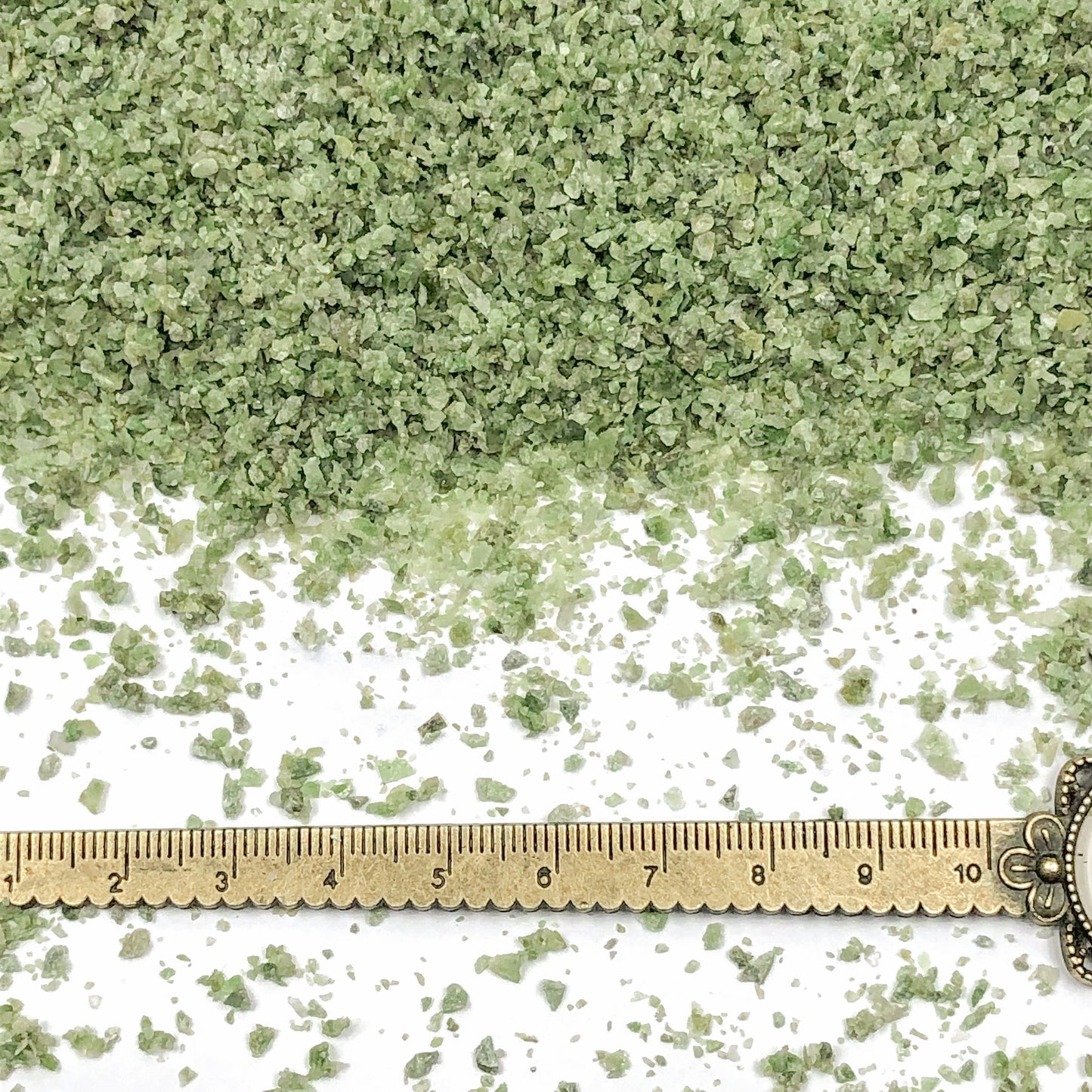 Crushed Green Vesuvianite (California Jade) from California, Medium Crush, Sand Size, 2mm - 0.25mm