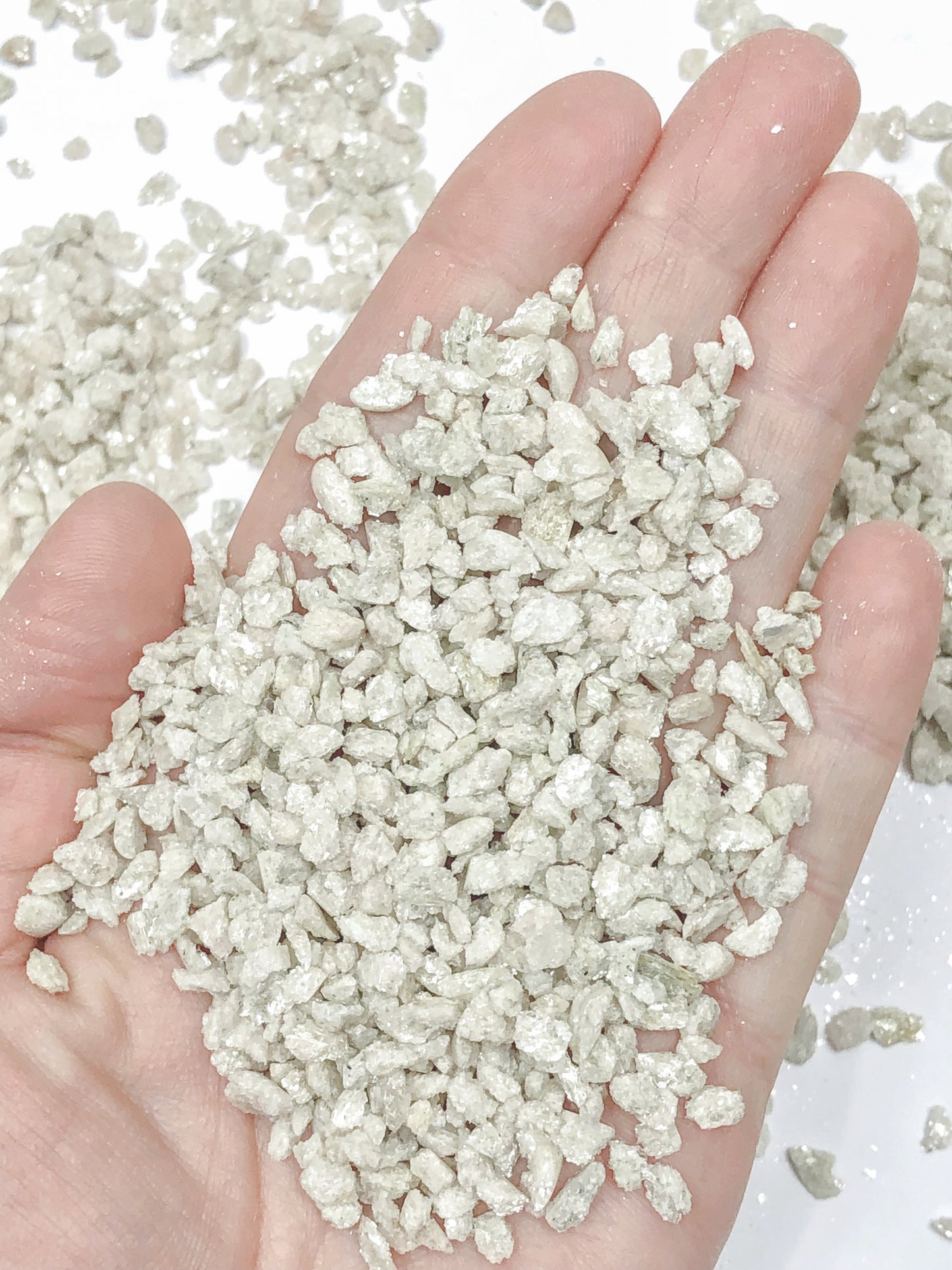 Crushed White/Cream Aventurine (Muscovite Mica) from Canada, Coarse Crush, Gravel Size, 4mm - 2mm