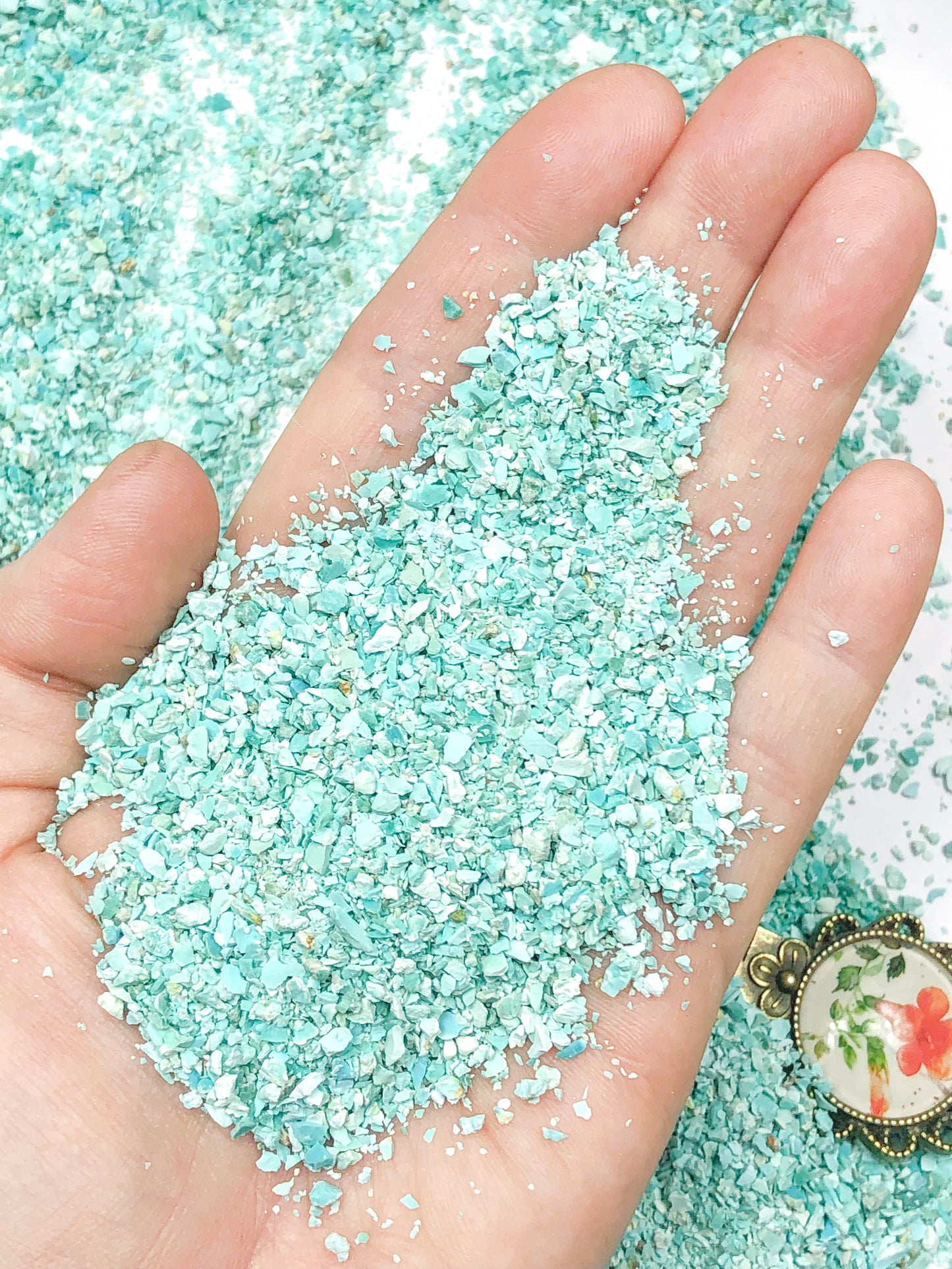 Crushed Blue-Green Fox Turquoise from Nevada, Medium Crush, Sand Size, 2mm - 0.25mm