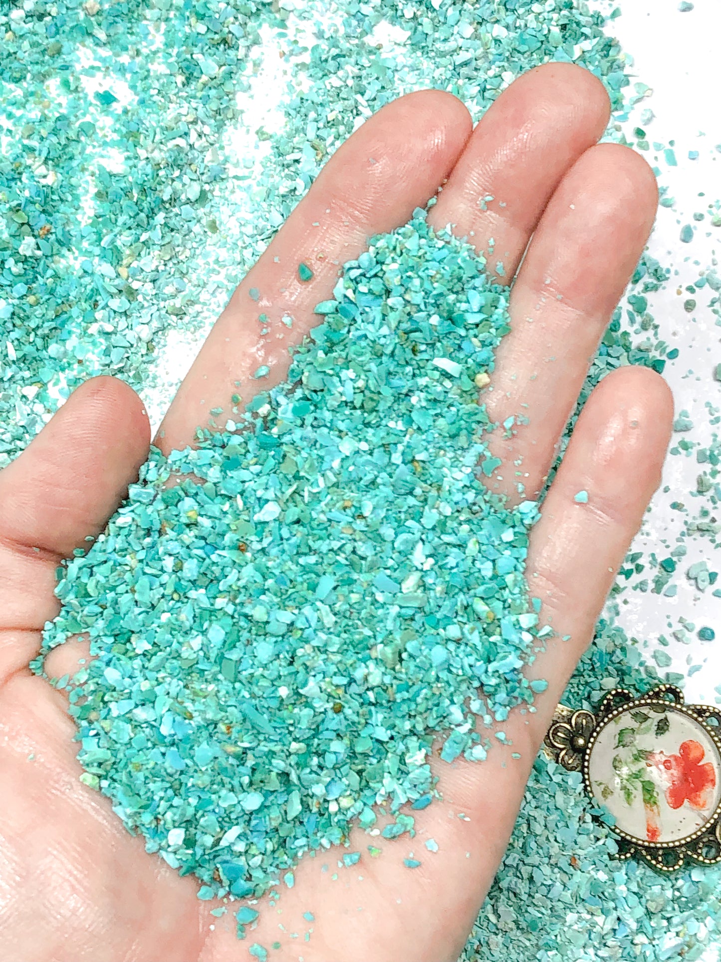 Crushed Blue-Green Fox Turquoise from Nevada, Medium Crush, Sand Size, 2mm - 0.25mm